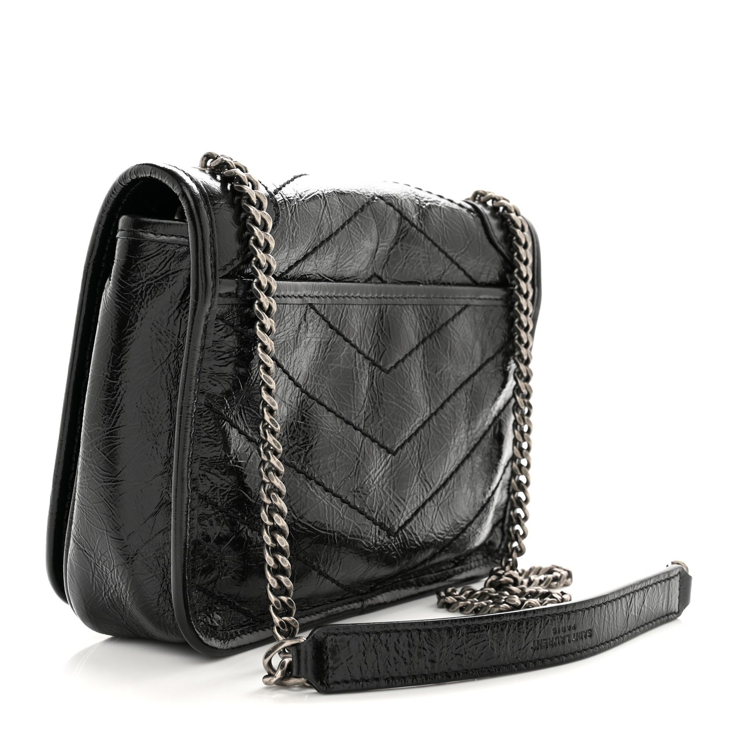 SAINT LAURENT Crinkled Calfskin Matelasse Monogram Niki Chain Wallet Black