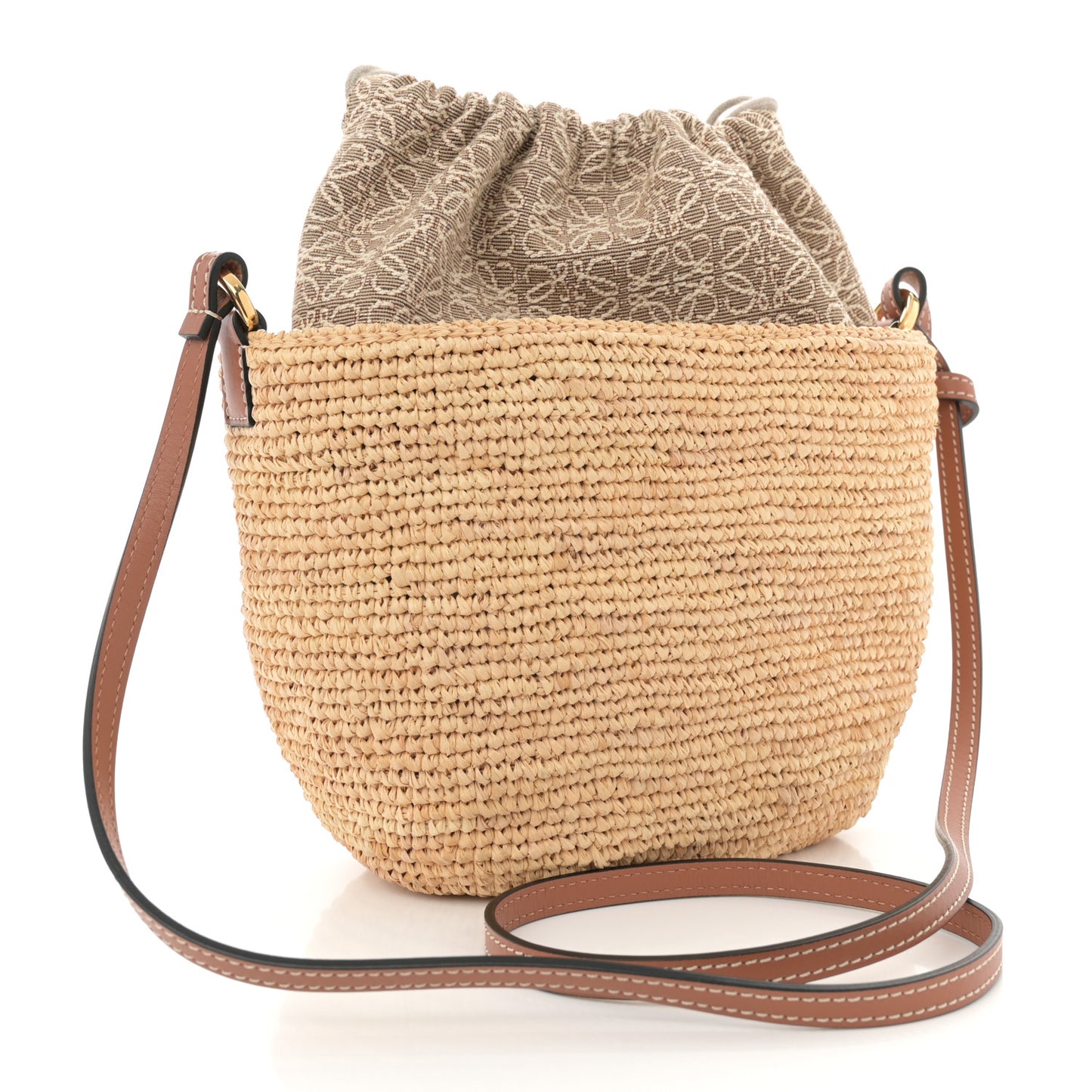Calfskin Raffia Bucket Bag Natural Tan