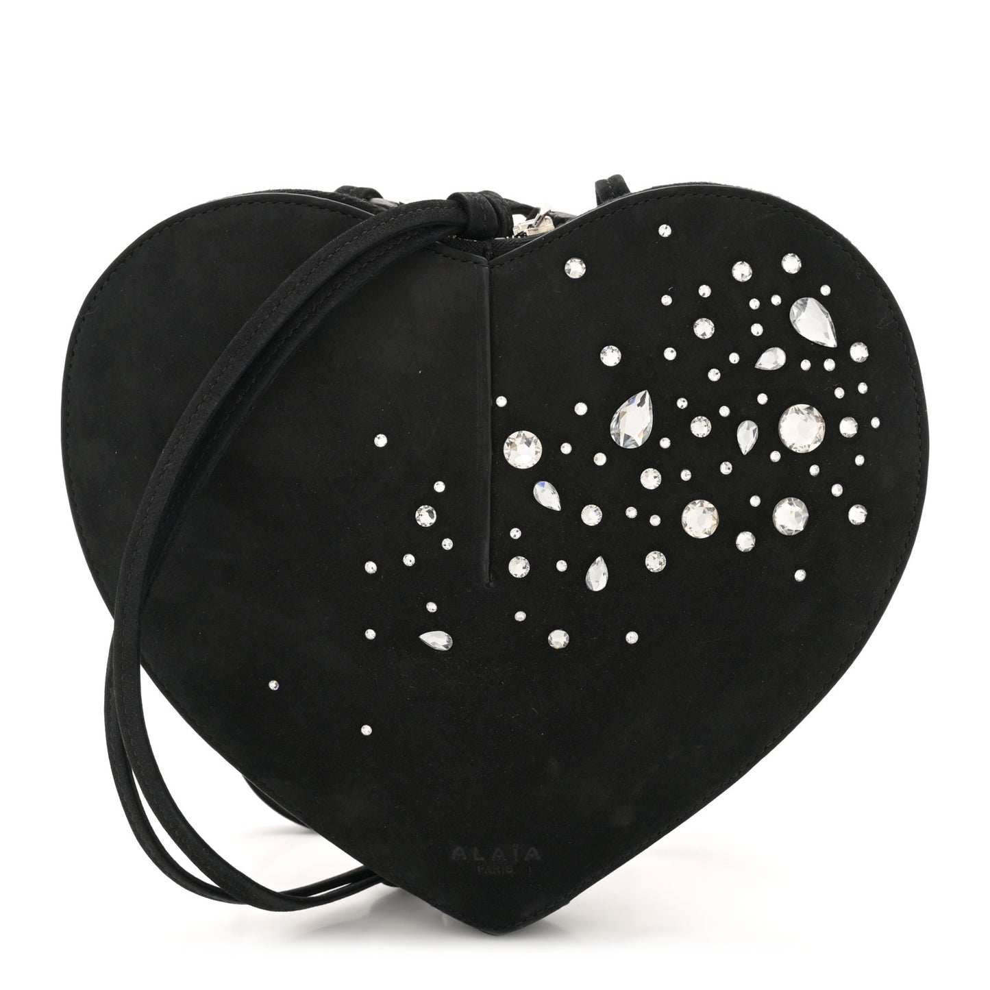 Suede Crystal Embellished Le Coeur Bag Black