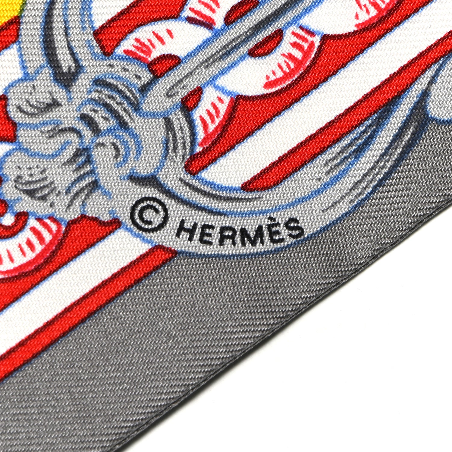 Hermes Silk Bride De Cour Twilly Gris Jaune Vif Rouge 3 of 4