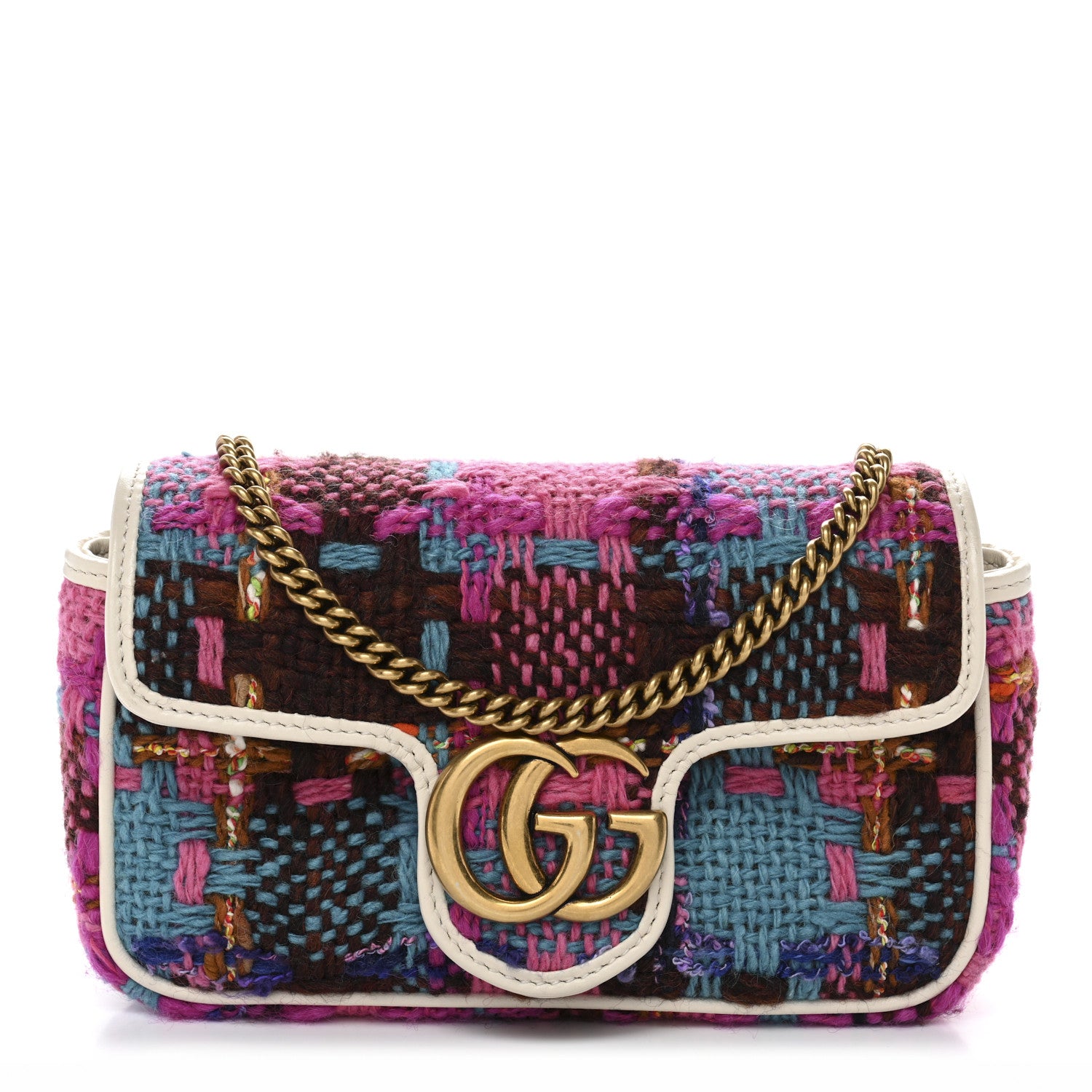 Gucci Tweed Calfskin Spicy Check Super Mini GG Marmont Shoulder