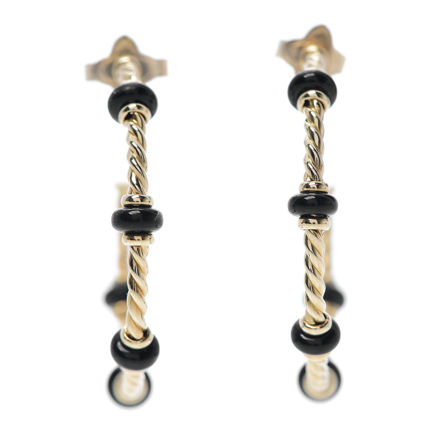 18K Yellow Gold Black Onyx 36.5mm Rio Rondelle Hoop Earrings