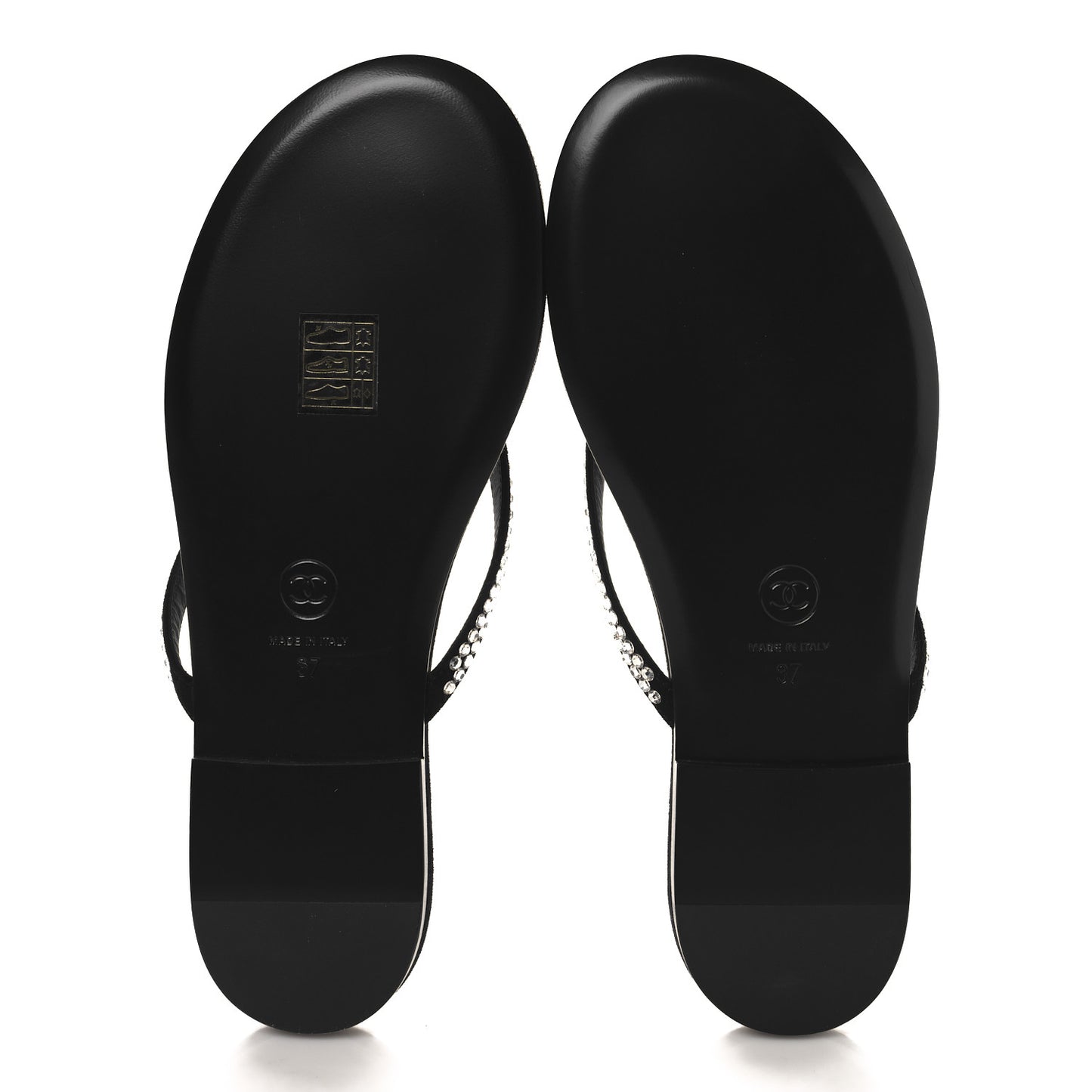 Suede Kidskin Strass CC Thong Sandals 37 Black
