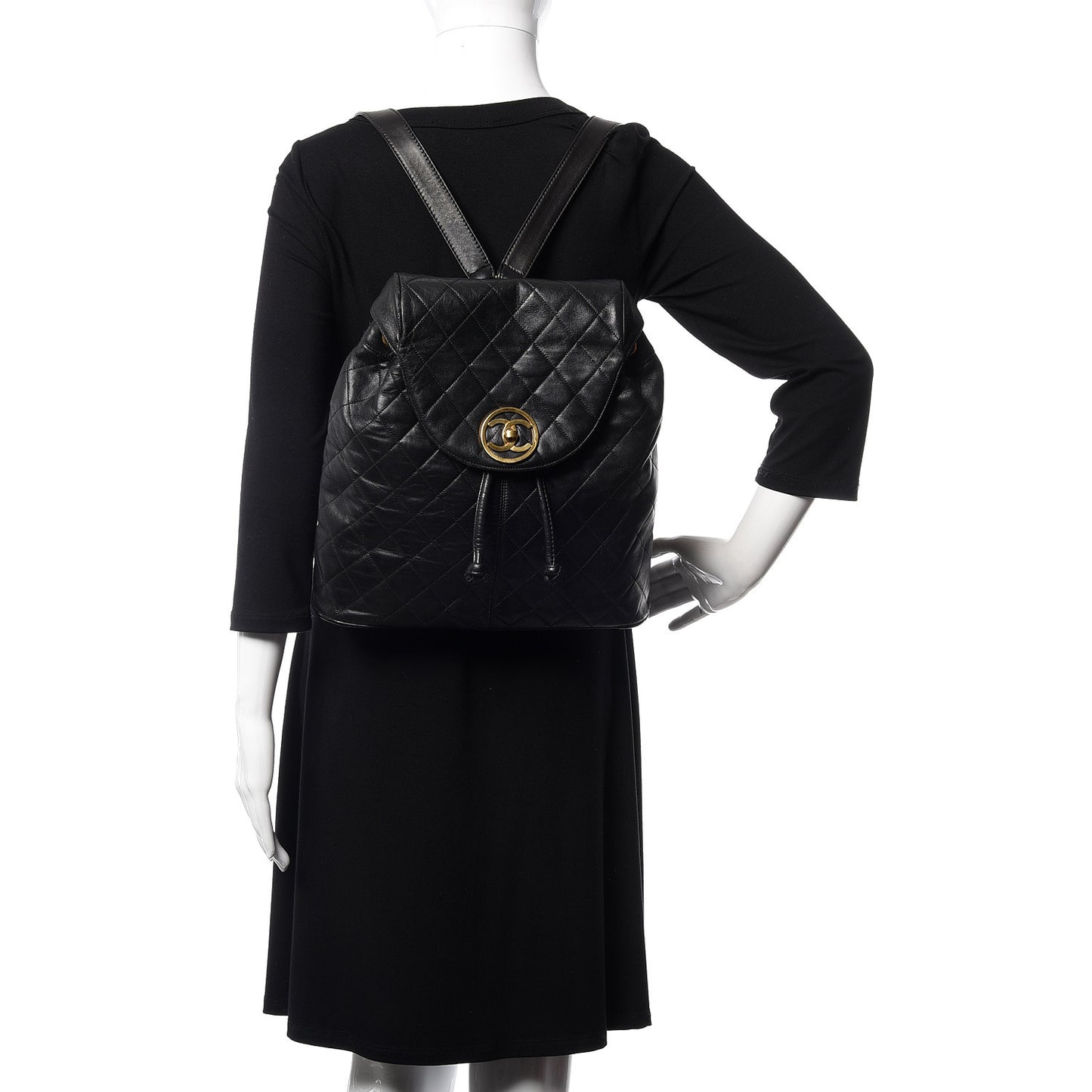 Lambskin Quilted Drawstring Backpack Black