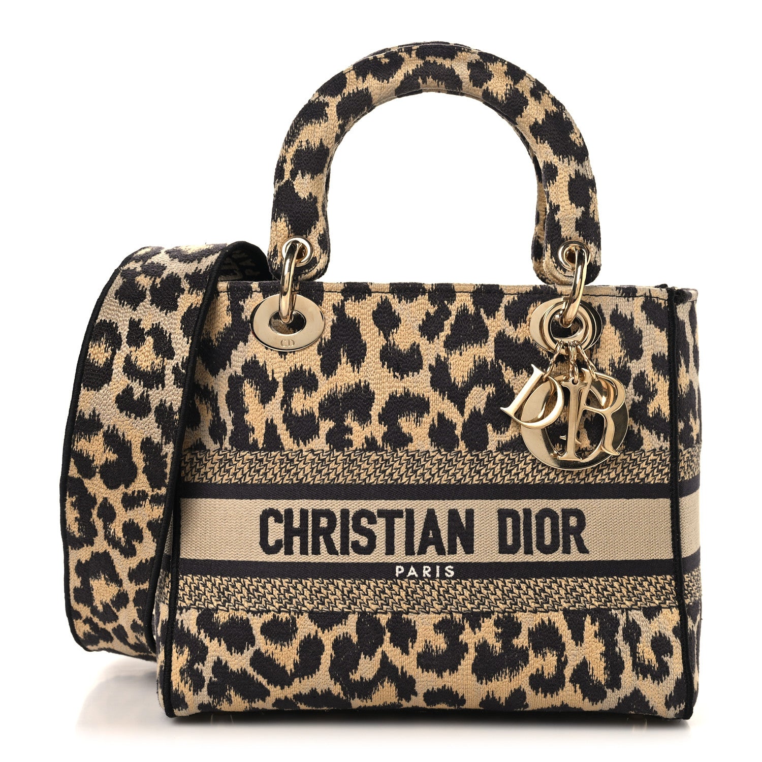 Christian Dior Canvas Medium Mizza Embroidered Lady D-Lite Beige