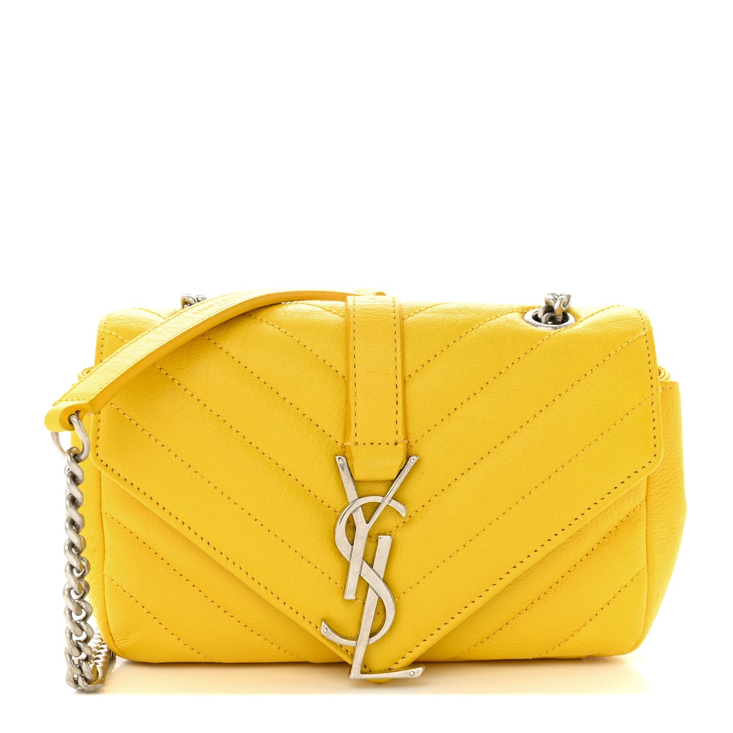 Calfskin Matelasse Chevron Monogram Classic Baby Chain Bag Jaune