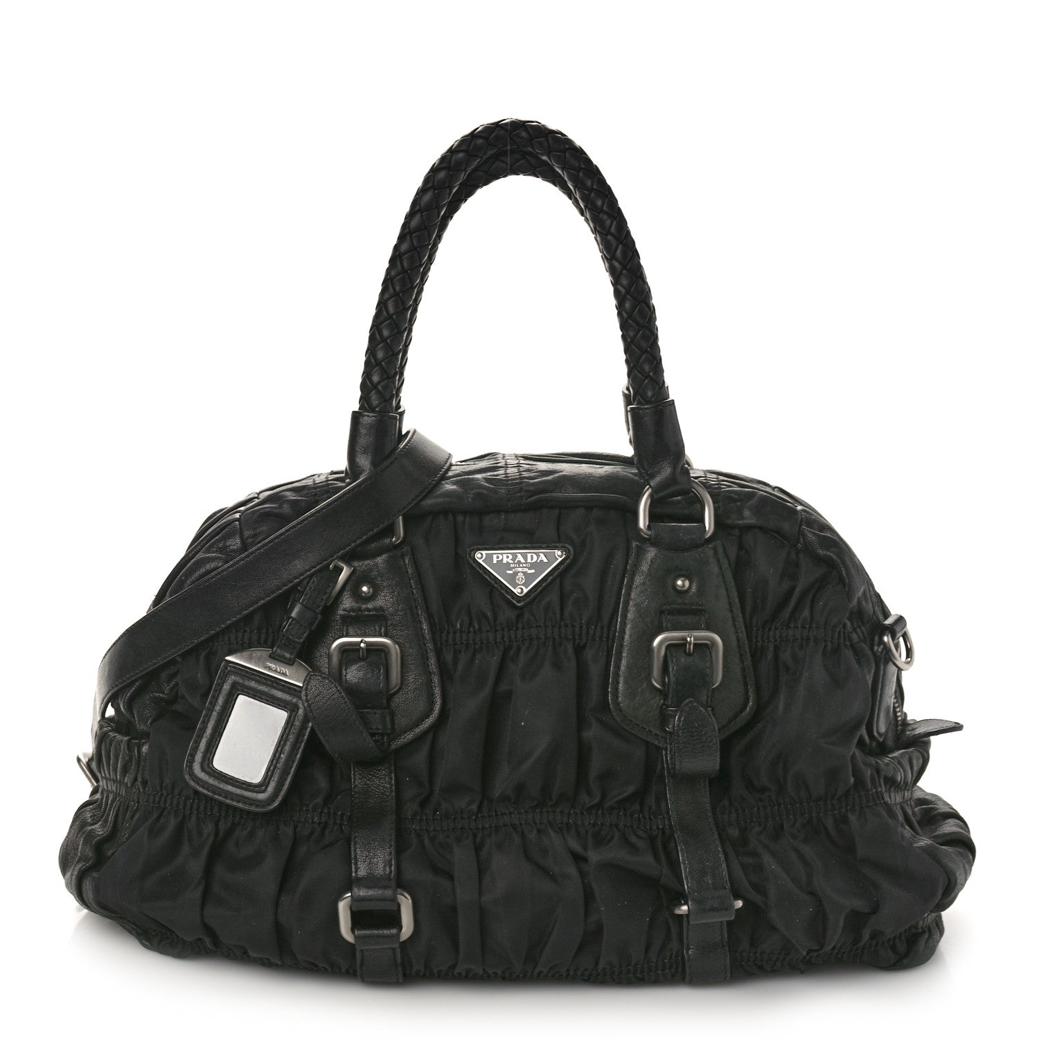 Prada Tessuto Nylon Nappa Braided Gaufre Shopping Satchel Black 1 of 10