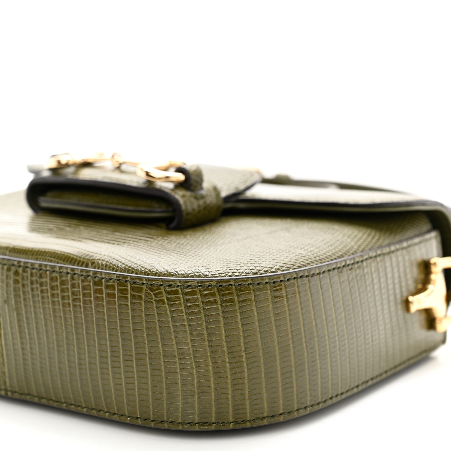 Lizard Web Mini Horsebit 1955 Shoulder Bag Green