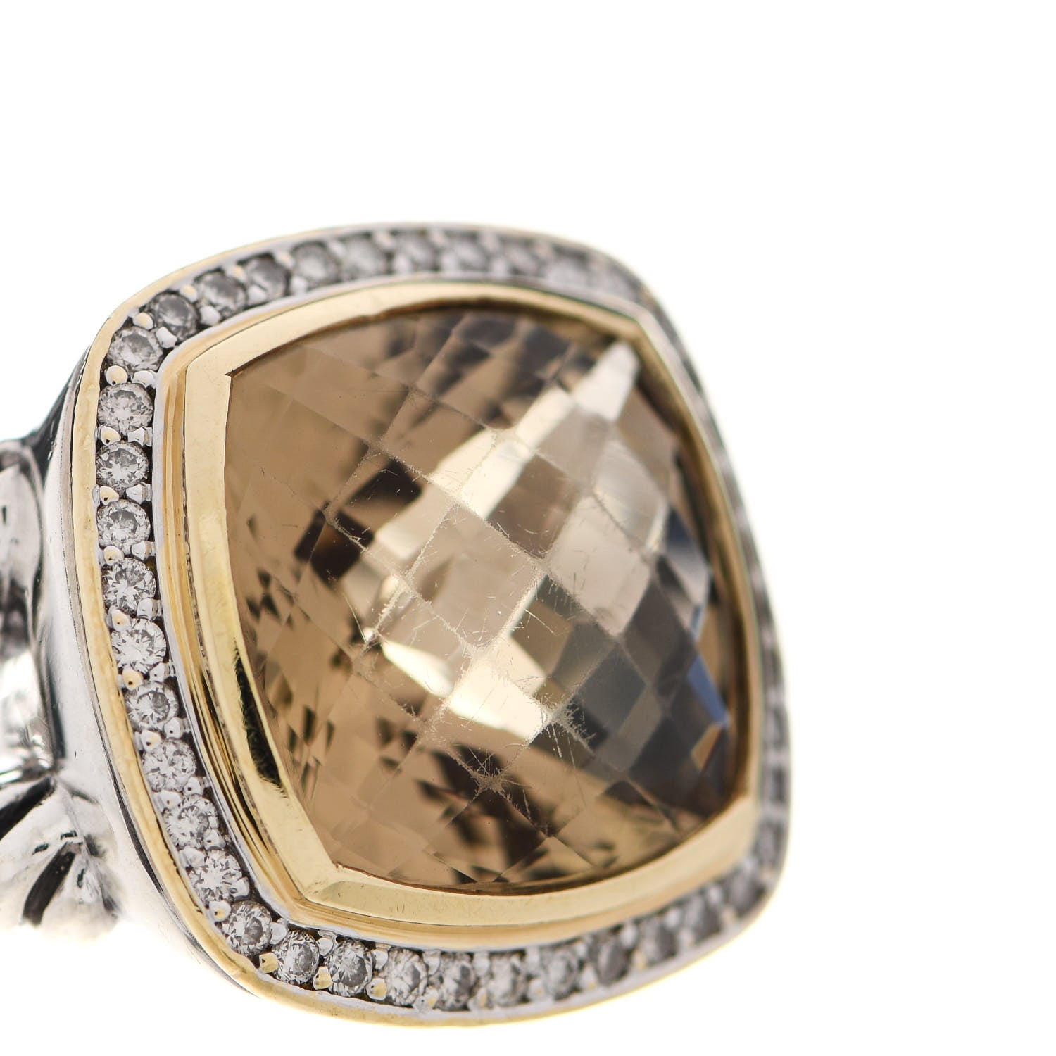 David Yurman Sterling Silver 18K Yellow Gold Diamond Champagne Citrine 14mm Albion Ring 54 7 6 of 6