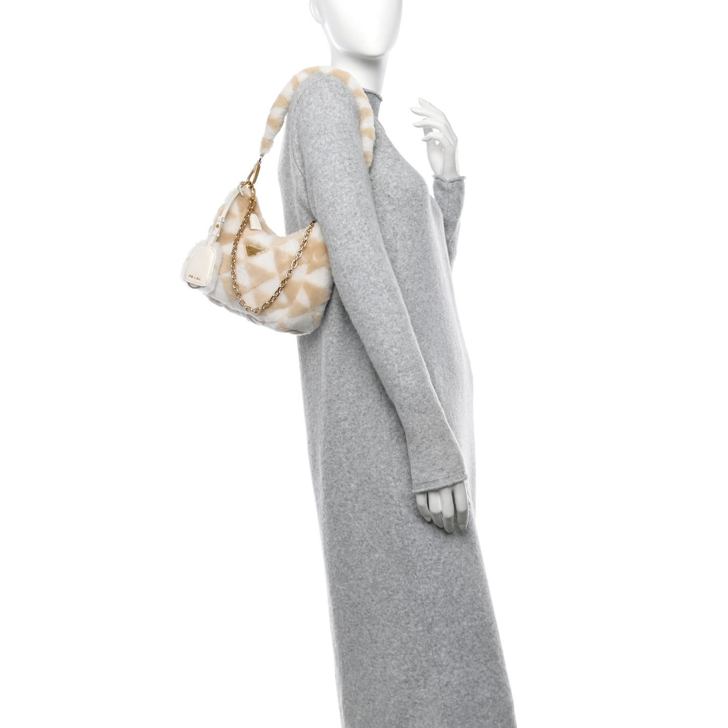 Montone Shearling Nappa Mini Re-Edition Shoulder Bag Ecru Bianco