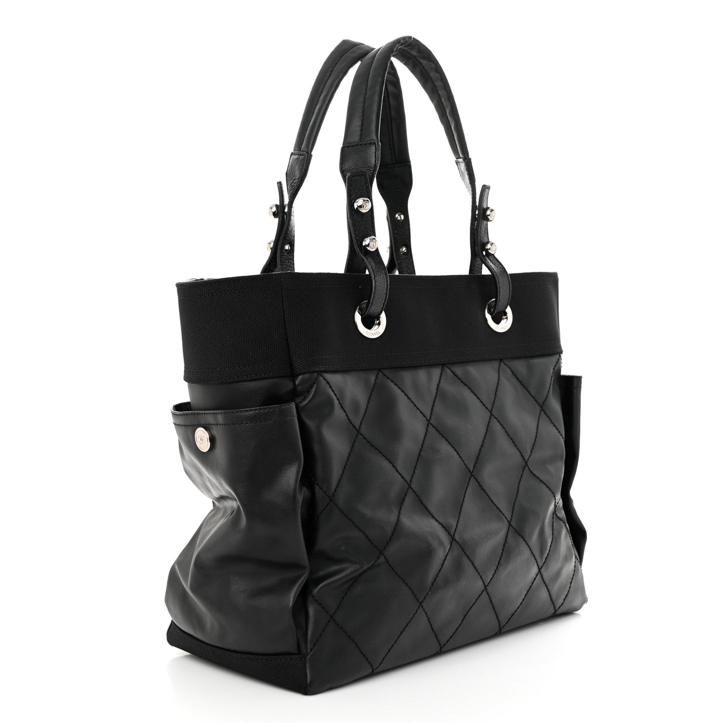 Coated Canvas Quilted Large Paris Biarritz Tote Black