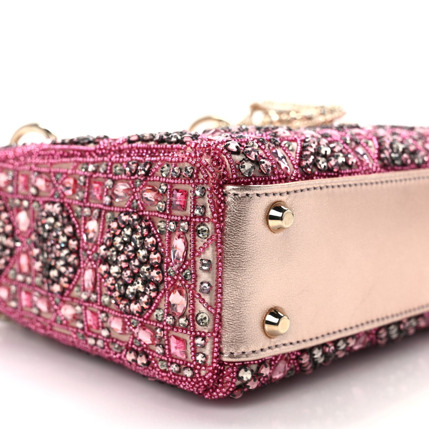 Metallic Calfskin Satin Celestial Bead Embroidery Cannage Mini Lady Dior Rose Des Vents