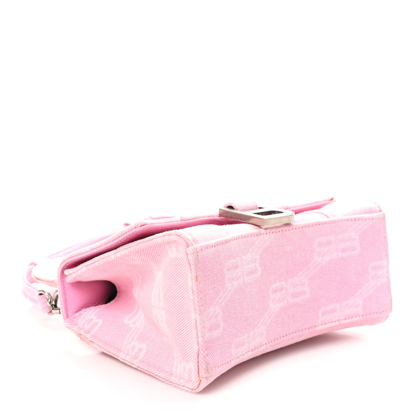 Washed Denim BB Monogram Hourglass Top Handle Bag XS Pink