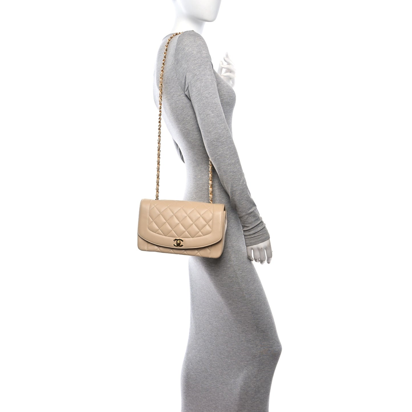 Lambskin Quilted Medium Single Flap Beige