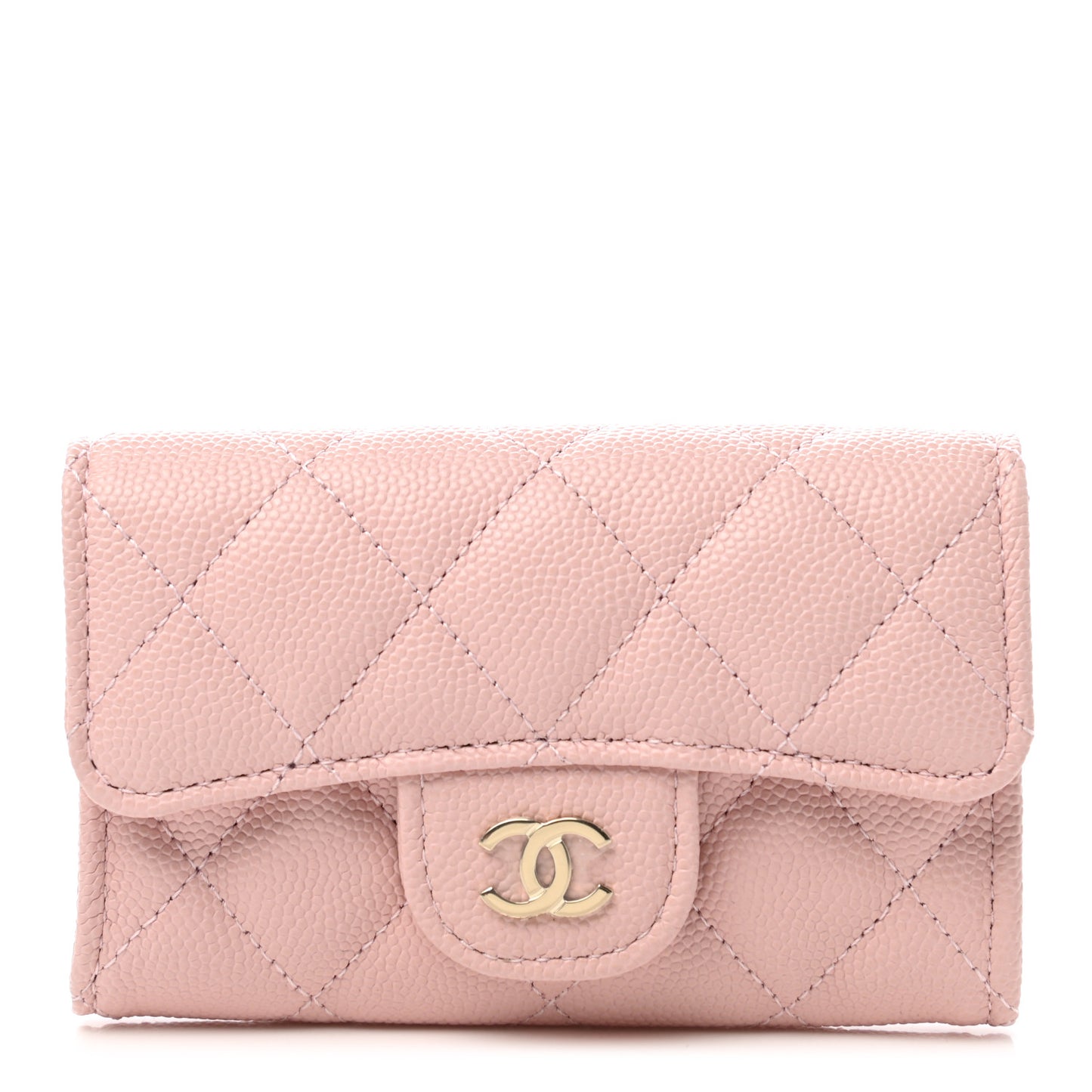 Caviar Quilted Flap Card Holder Wallet Light Pink