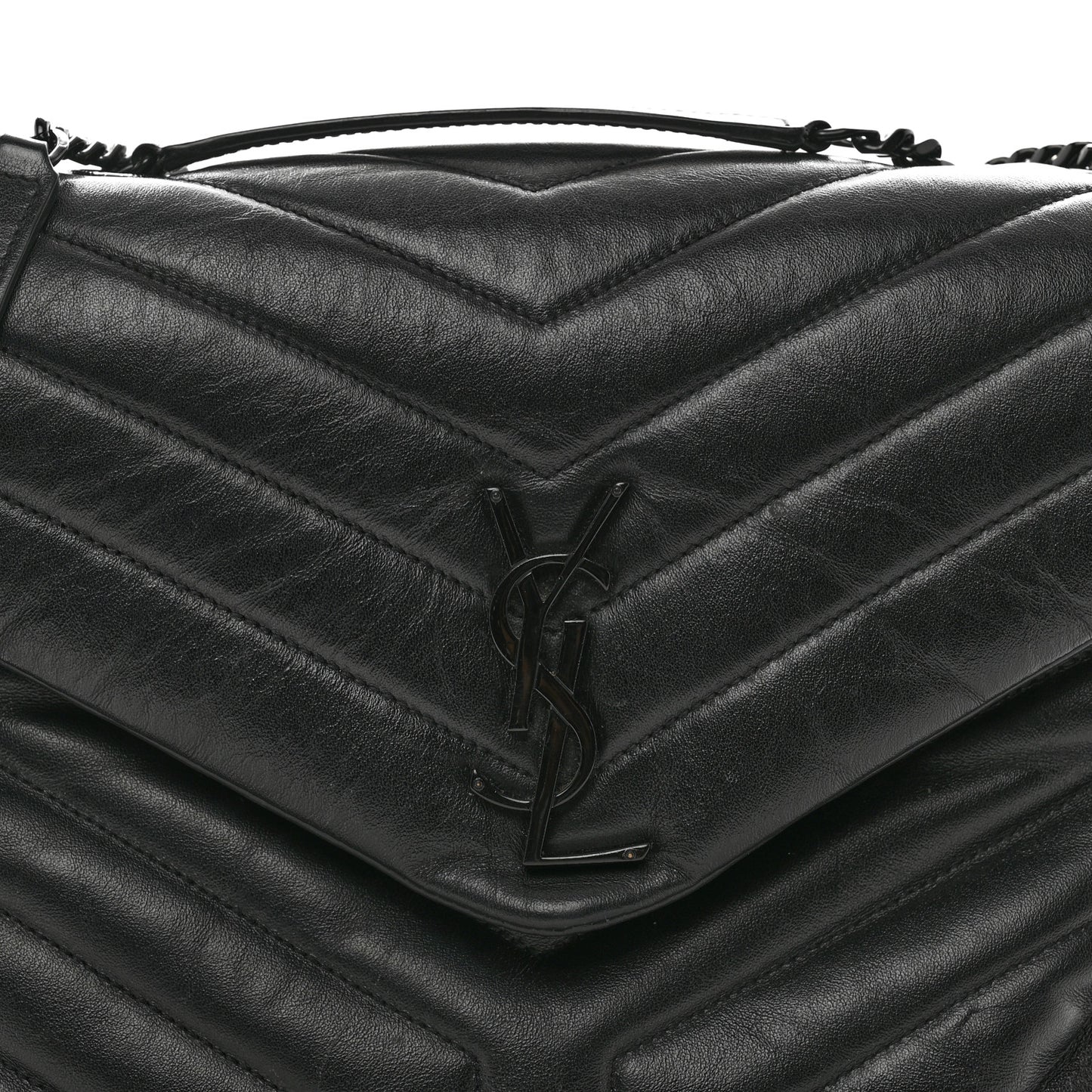 Calfskin Y Quilted Monogram Monochrome Medium Loulou Chain Satchel Black