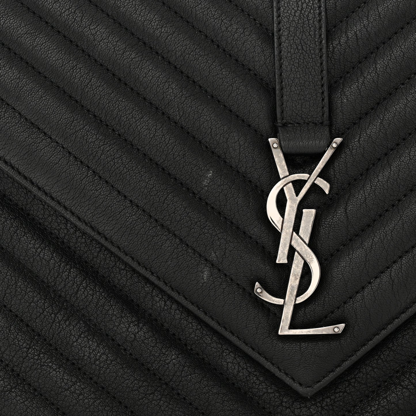 Sheepskin Matelasse Chevron Monogram Large College Satchel Black