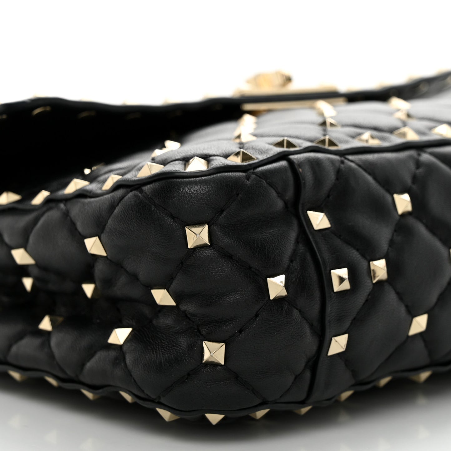Lambskin Medium Rockstud Spike Shoulder Bag Black