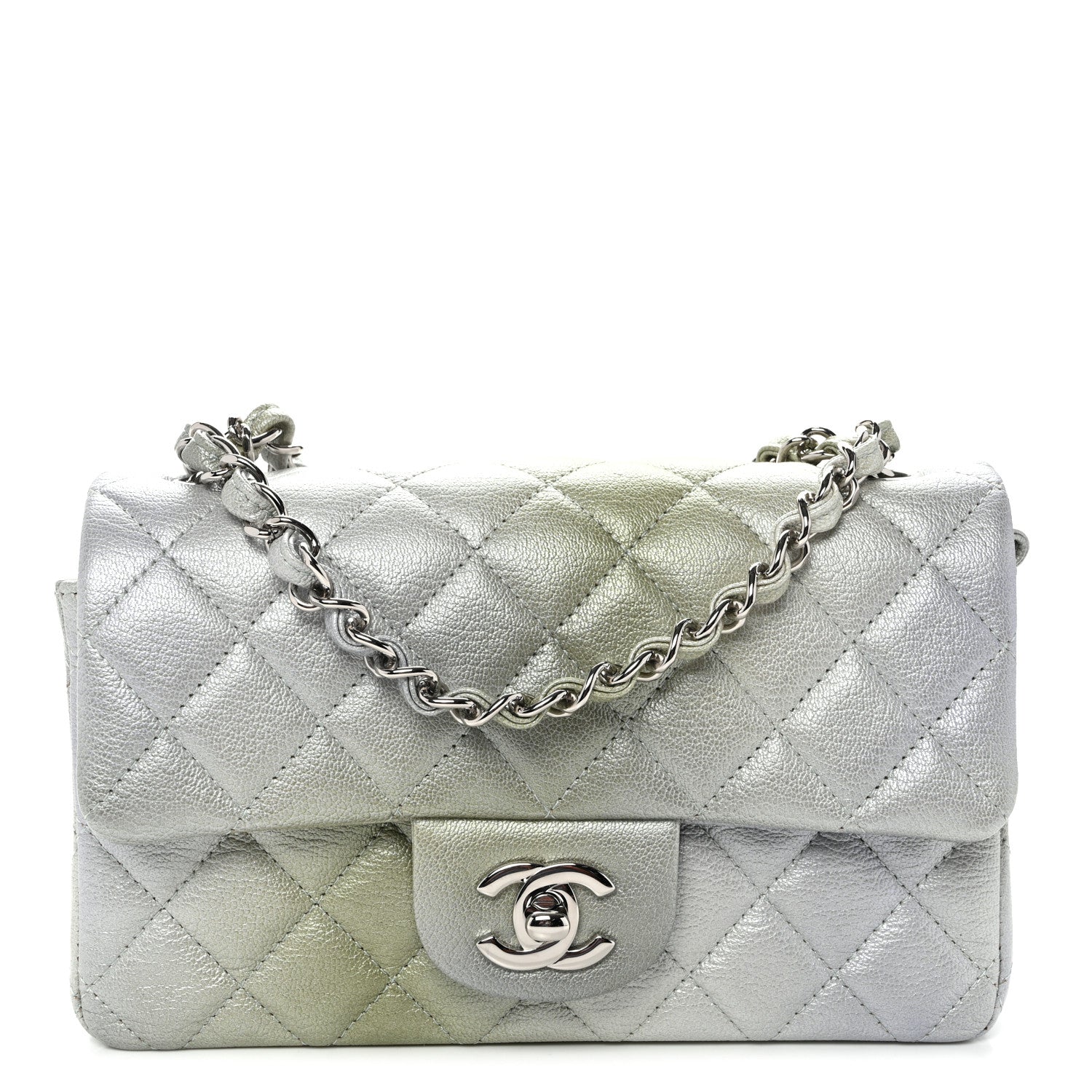 Chanel Metallic Goatskin Quilted Ombre Mini Rectangular Flap Grey
