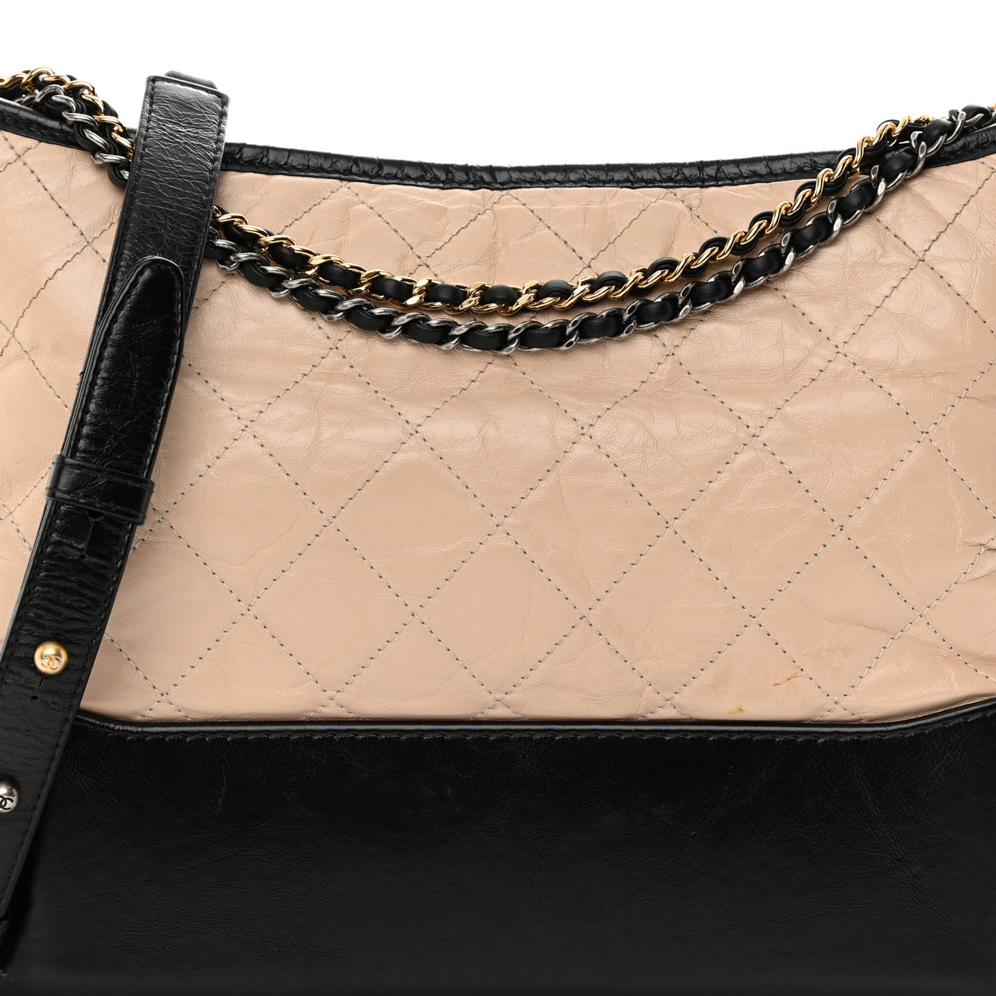 Aged Calfskin Quilted Medium Gabrielle Hobo Beige Black