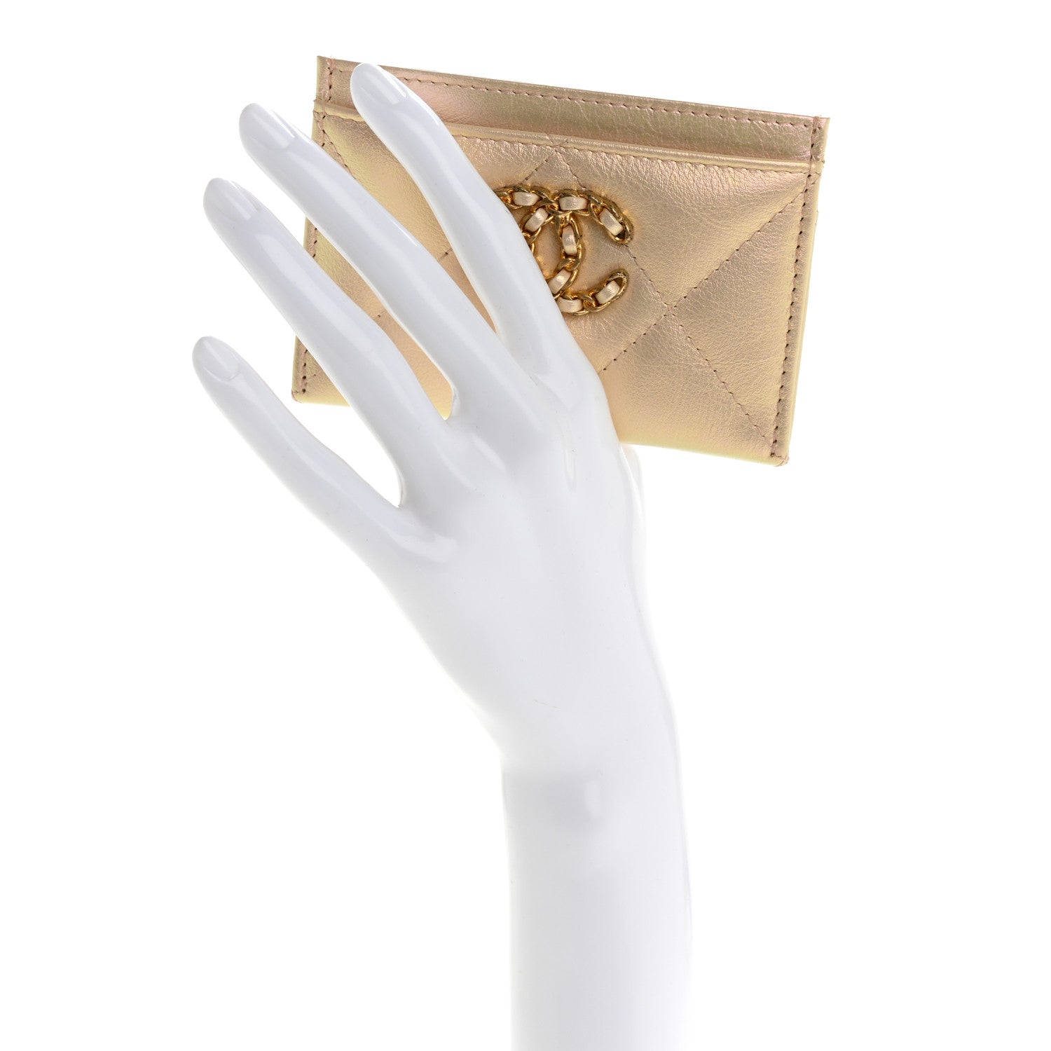 Chanel Metallic Goatskin Quilted Chanel 19 Card Holder Gold 2 of 10