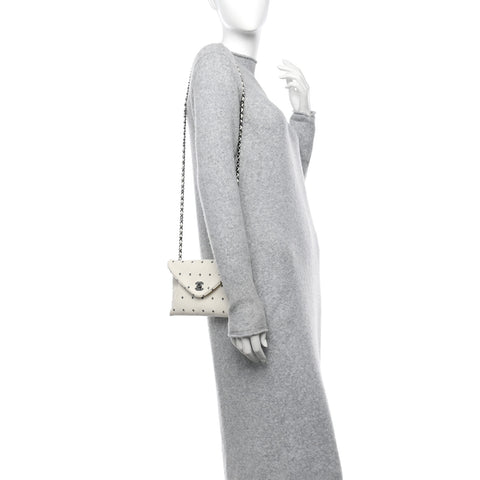 Printed Lambskin Logo CC Envelope Clutch With Chain White