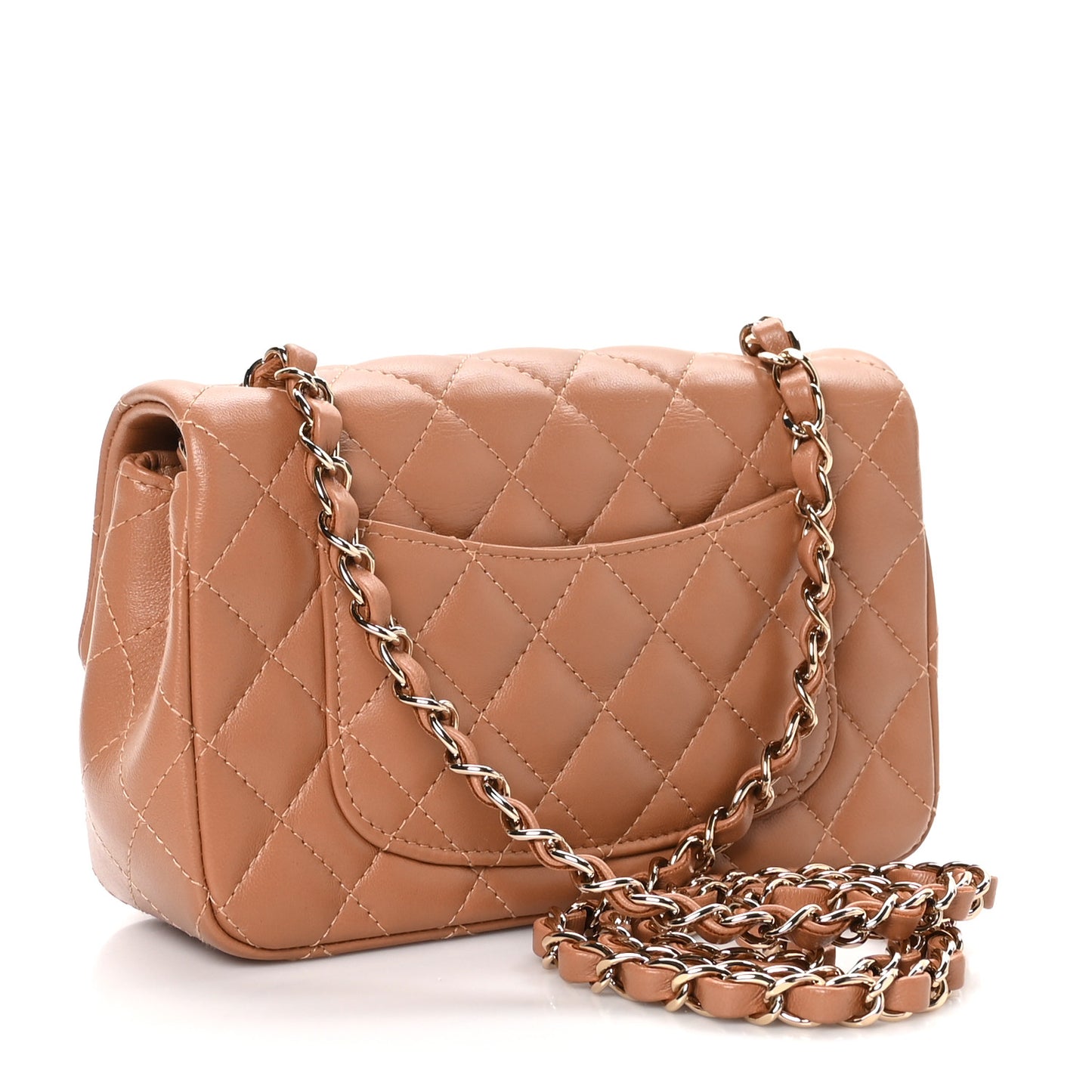 Lambskin Quilted Mini Rectangular Flap Brown