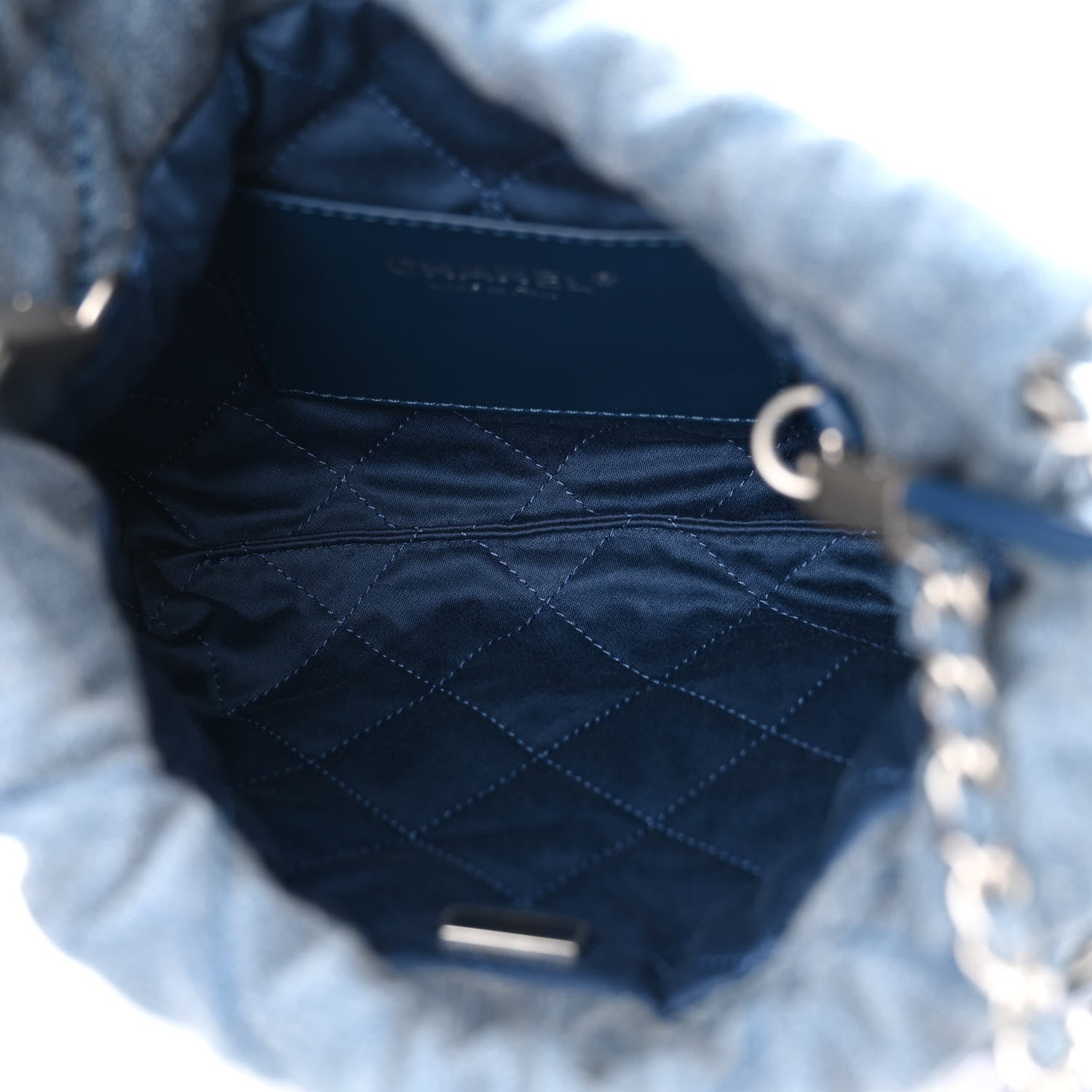 Chanel Washed Denim Quilted Studded Mini Chanel 22 Blue 5 of 11