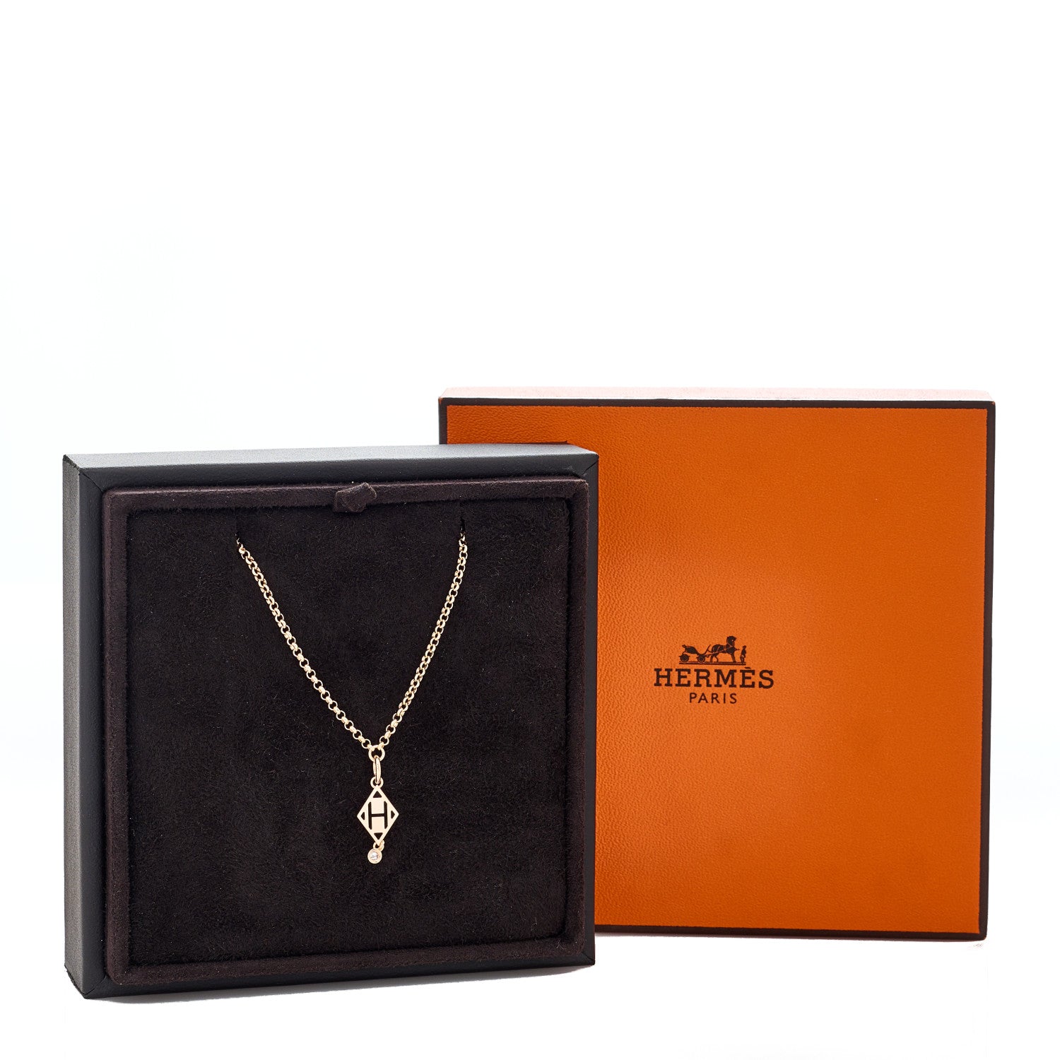 Hermes 18K Rose Gold Diamond Gambade Pendant Necklace 5 of 5