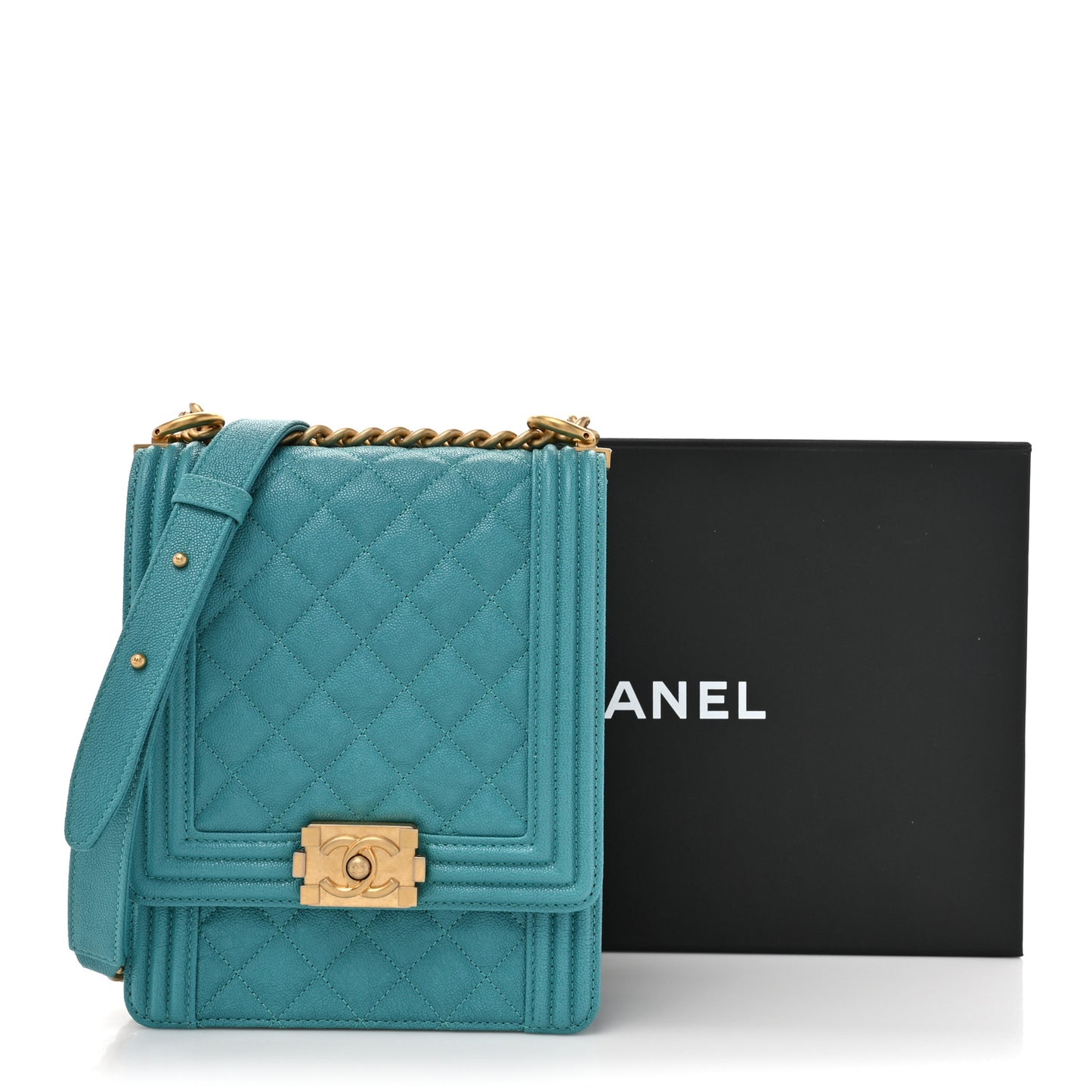 Caviar Quilted North South Boy Flap Turquoise