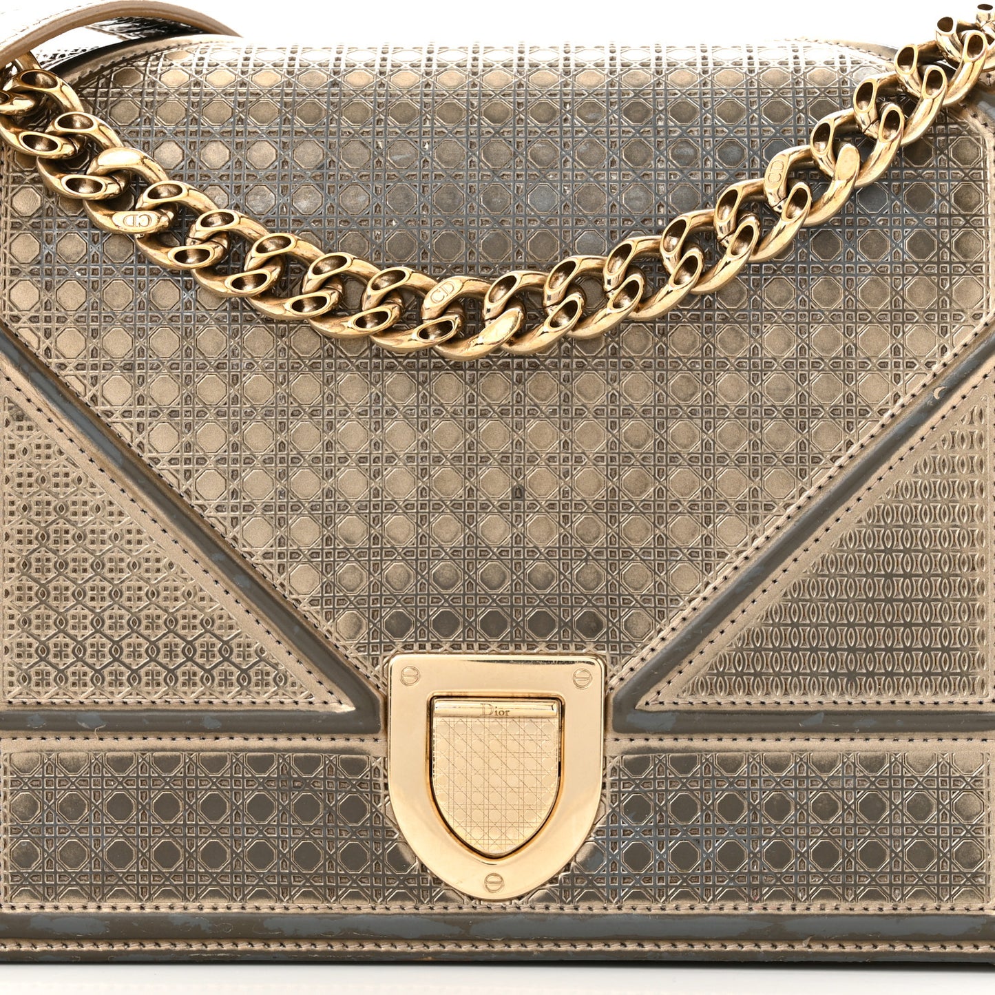 Metallic Patent Micro-Cannage Medium Diorama Flap Bag Gold