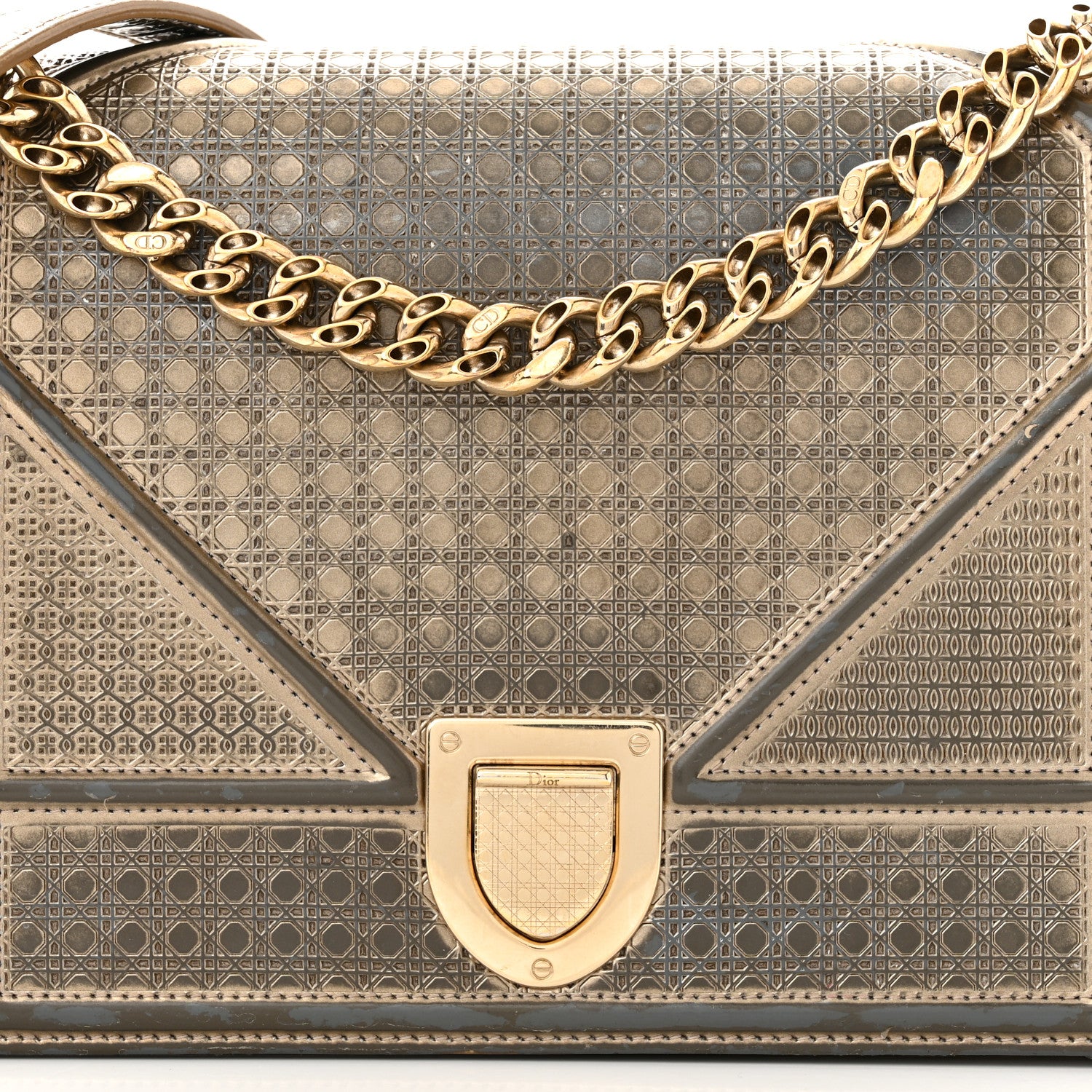Christian Dior Metallic Patent Micro-Cannage Medium Diorama Flap Bag Gold 9 of 18