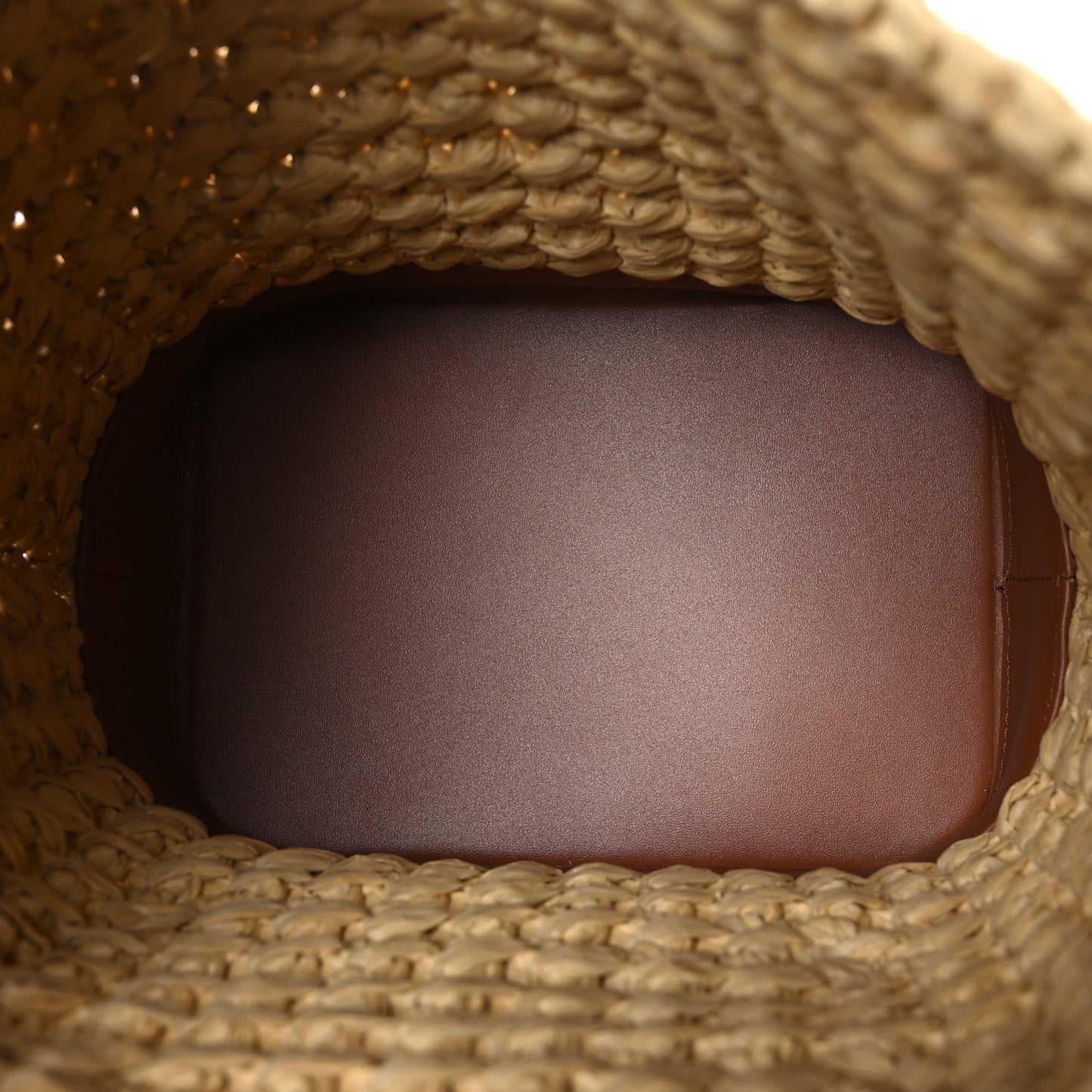 Raffia Calfskin Small Triomphe Bucket Natural Tan