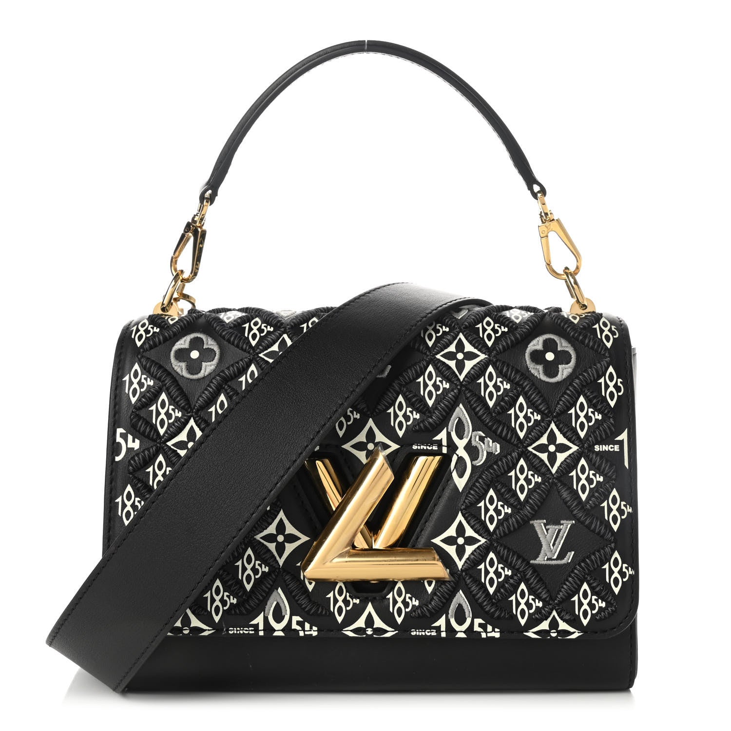 Louis Vuitton Calfskin Since 1854 Embroidered Twist MM Black