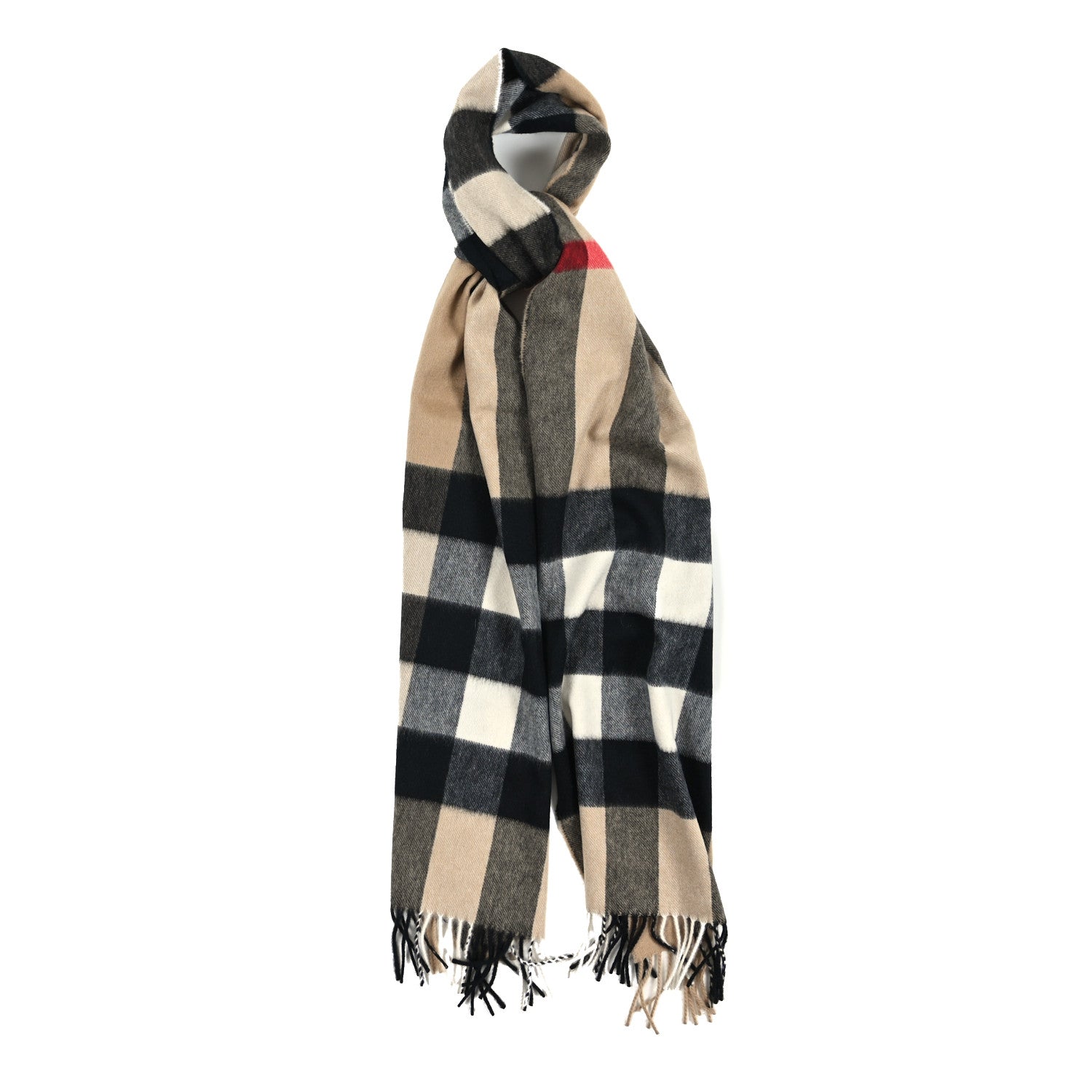 Burberry Cashmere Half Mega Check Fringe Scarf Archive Beige