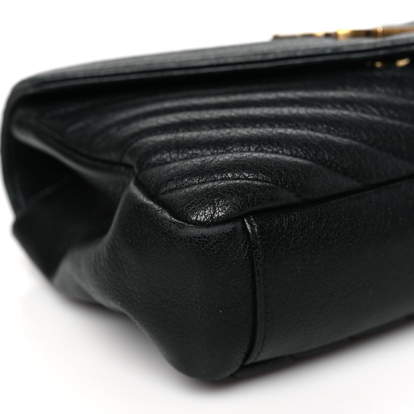 Sheepskin Matelasse Chevron Monogram Medium College Bag Black