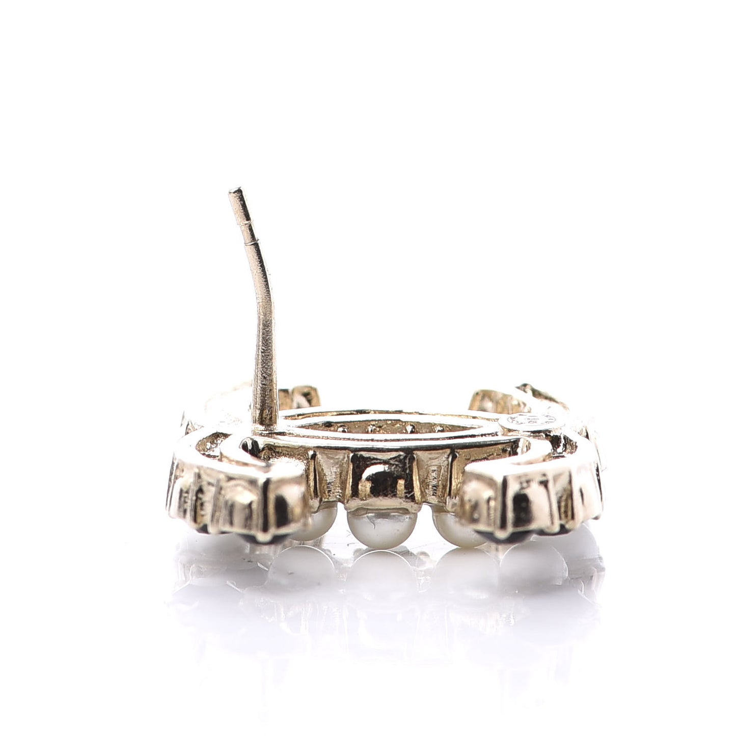 Resin Pearl CC Dazzling Domino Earrings Gold Black
