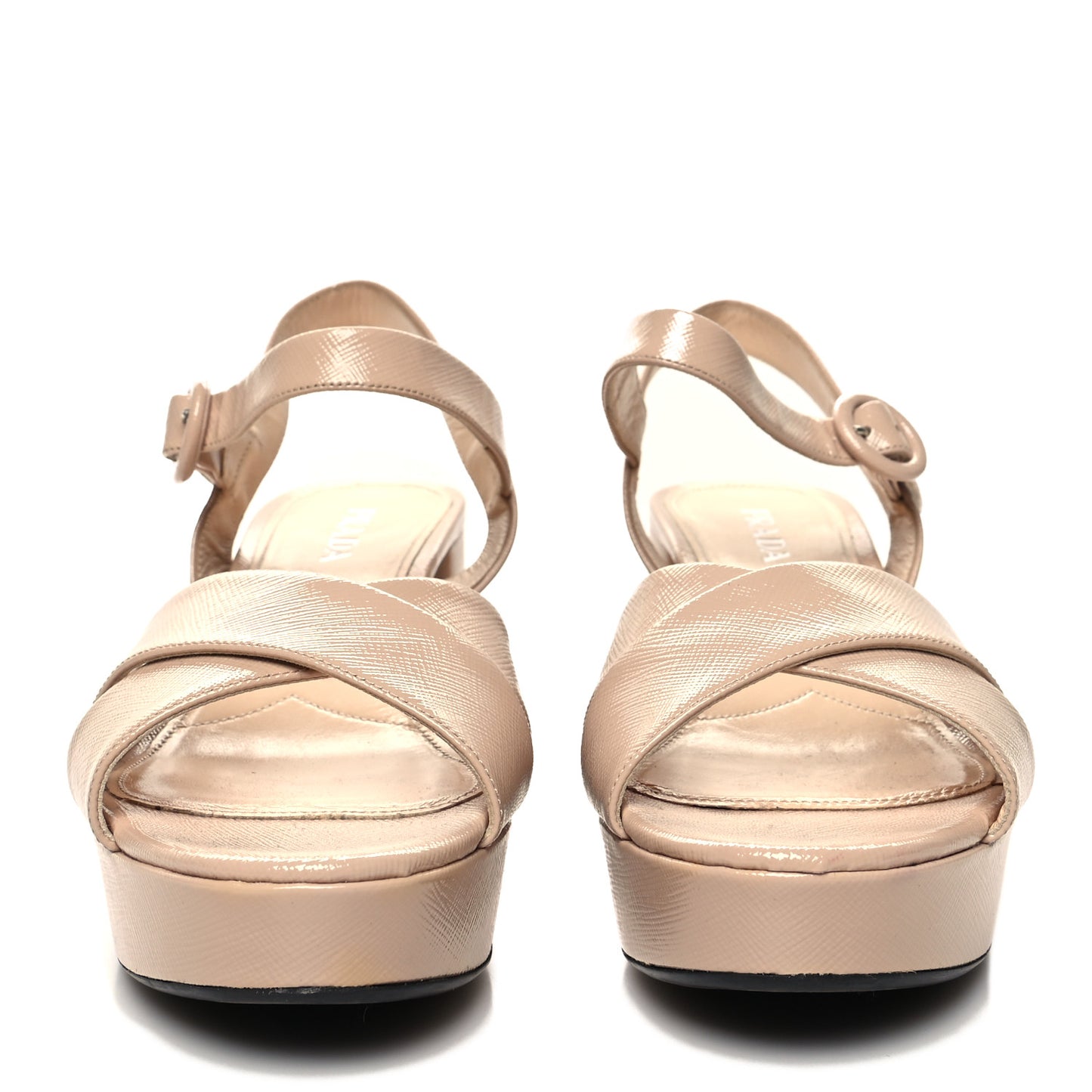 Vernice Saffiano Embossed Crisscross Platform 20/65mm Sandals 40 Beige