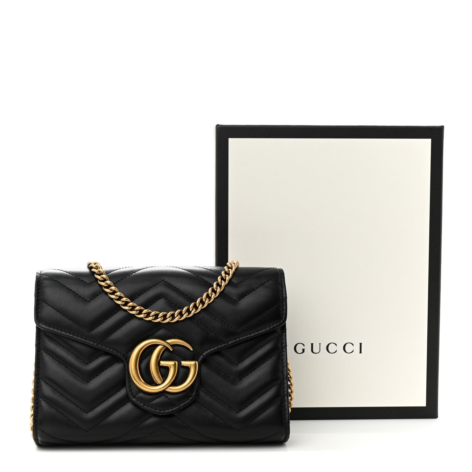 Gucci Calfskin Matelasse GG Marmont Chain Wallet Black 13 of 13