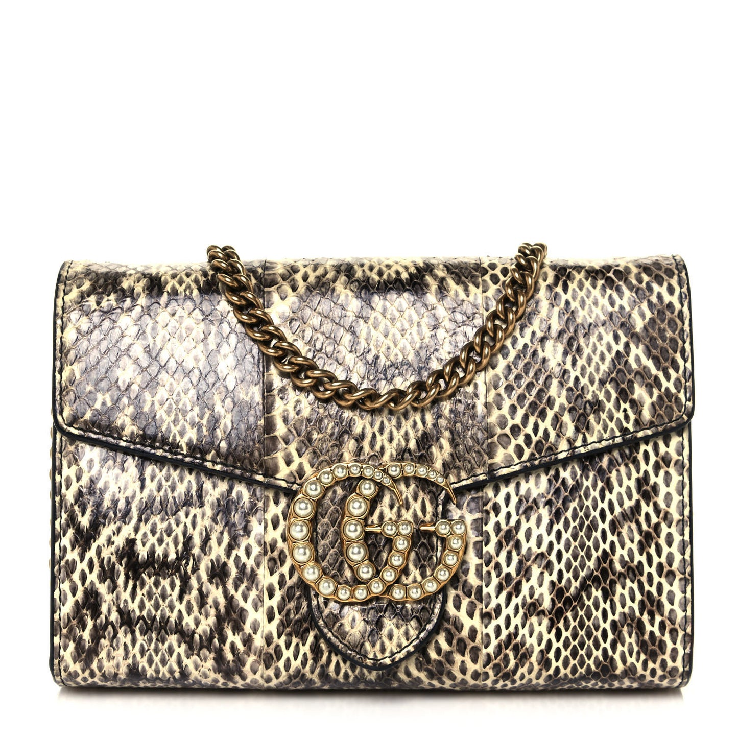 Snakeskin Pearly GG Marmont Chain Wallet Roccia