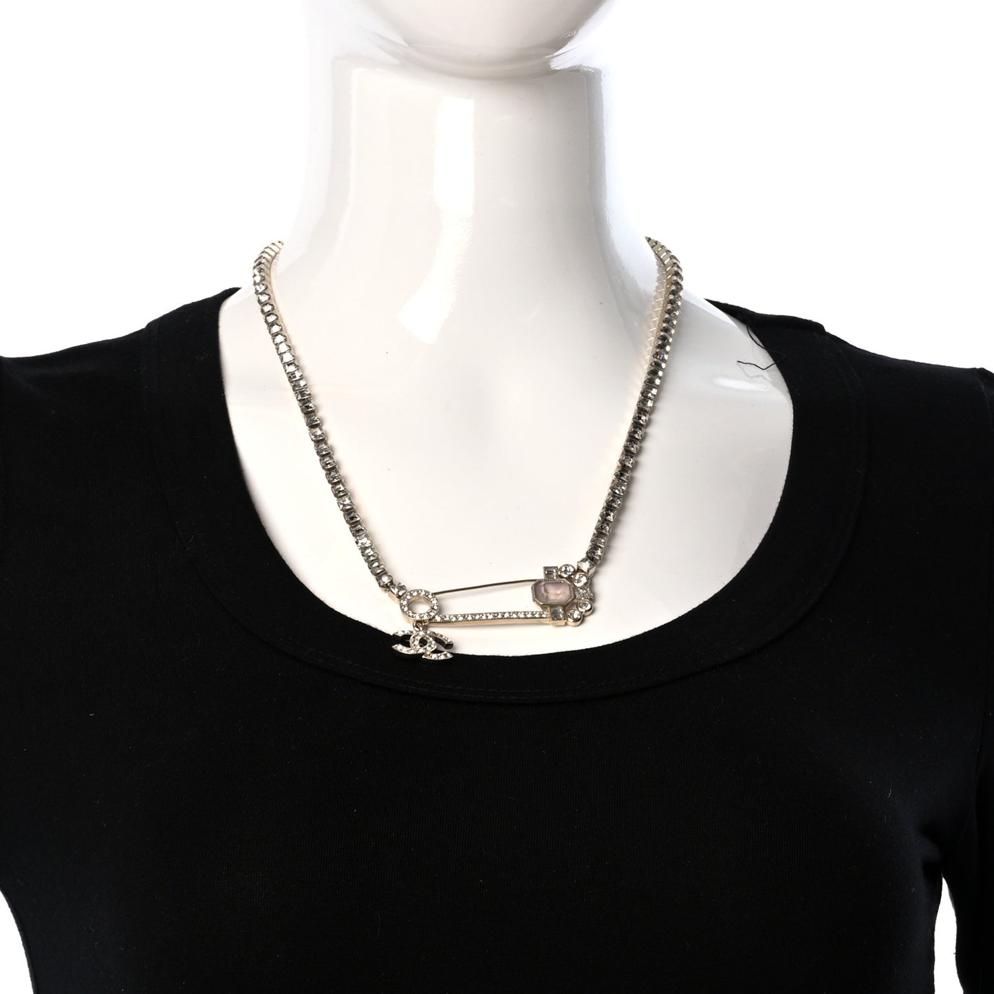 Crystal Pin Necklace Gold Pink
