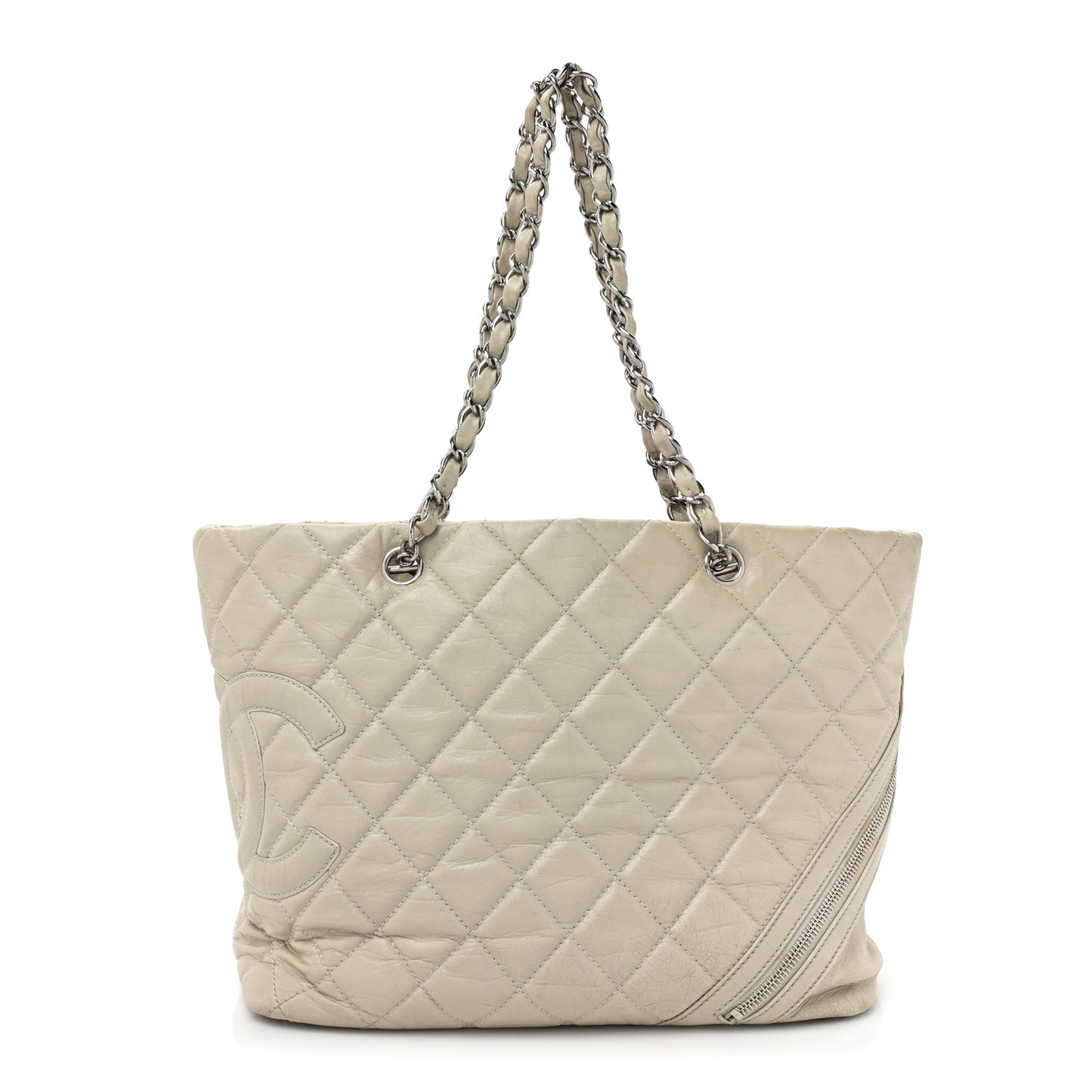 Aged Calfskin Quilted Large Cotton Club Tote Pearl