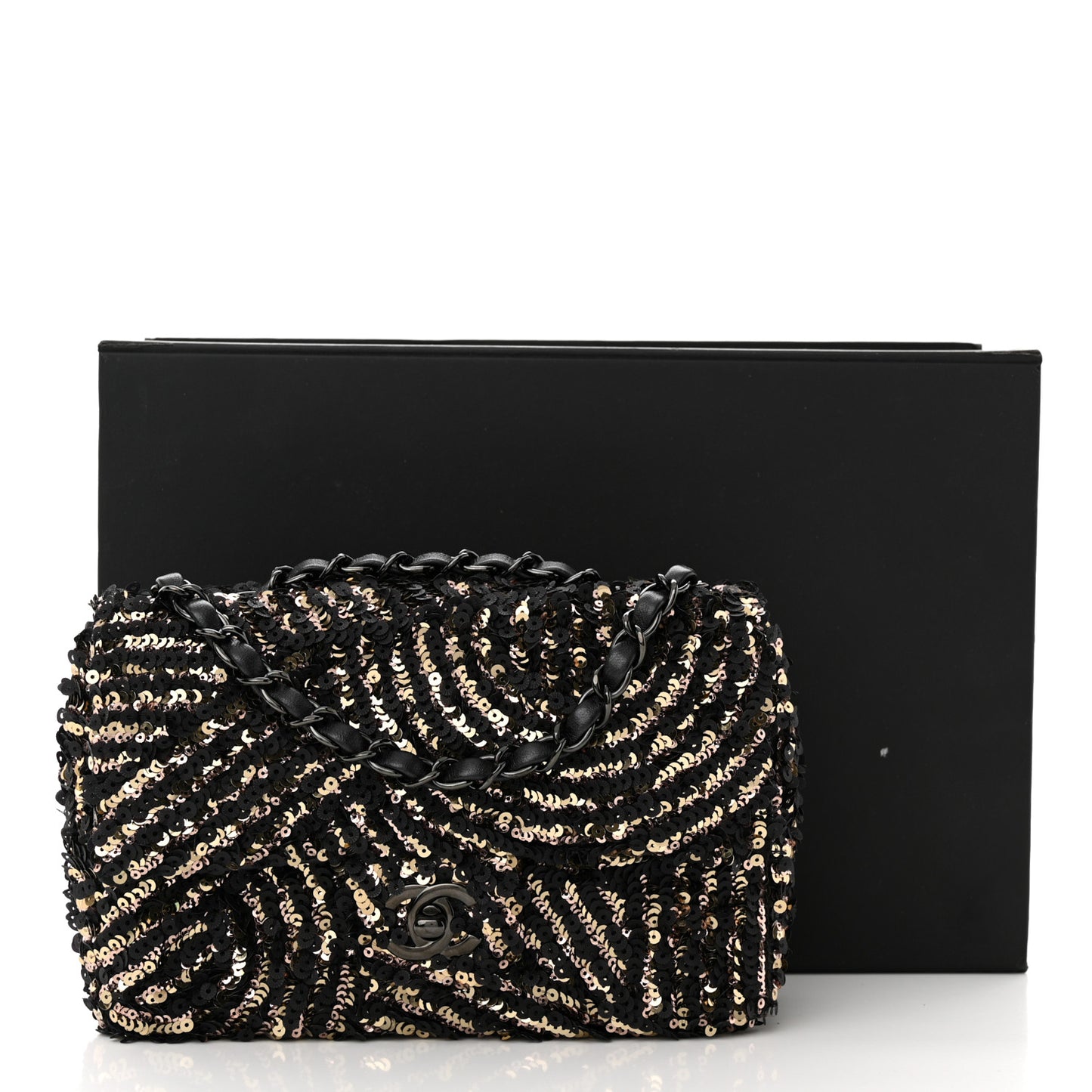 Sequin Mini Rectangular Flap Black Gold