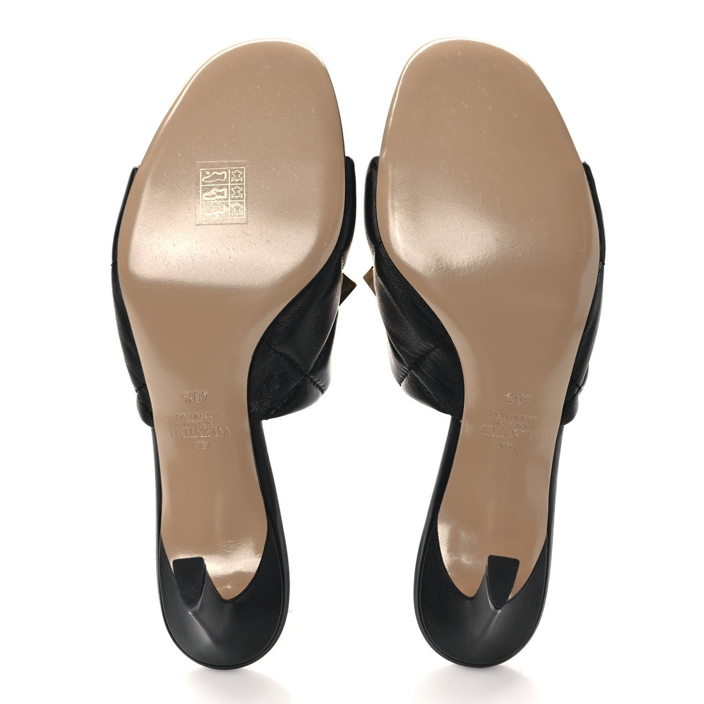 Nappa Quilted Roman Stud 65mm Slide Sandals 40.5 Black