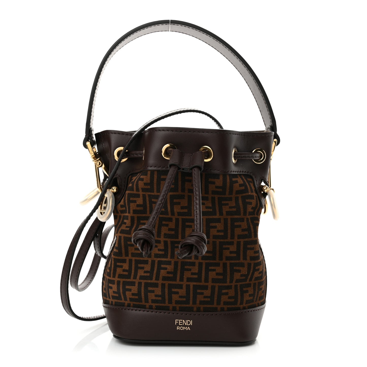 Suede Vitello King F is Fendi Micro FF Mini Mon Tresor Bucket Bag Sigaro Marrone Ebano