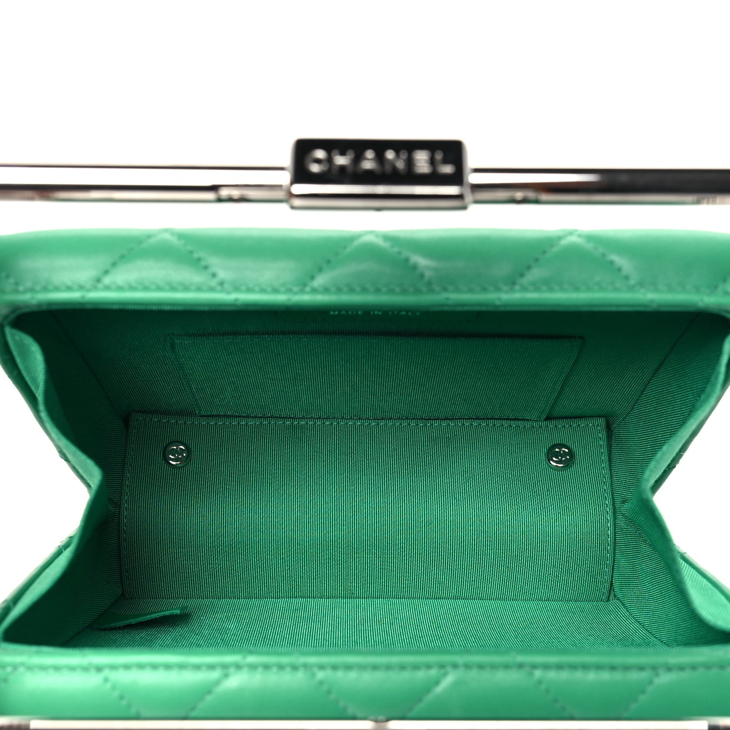 Quilted Lambskin Metal Bar Clutch Bag Green