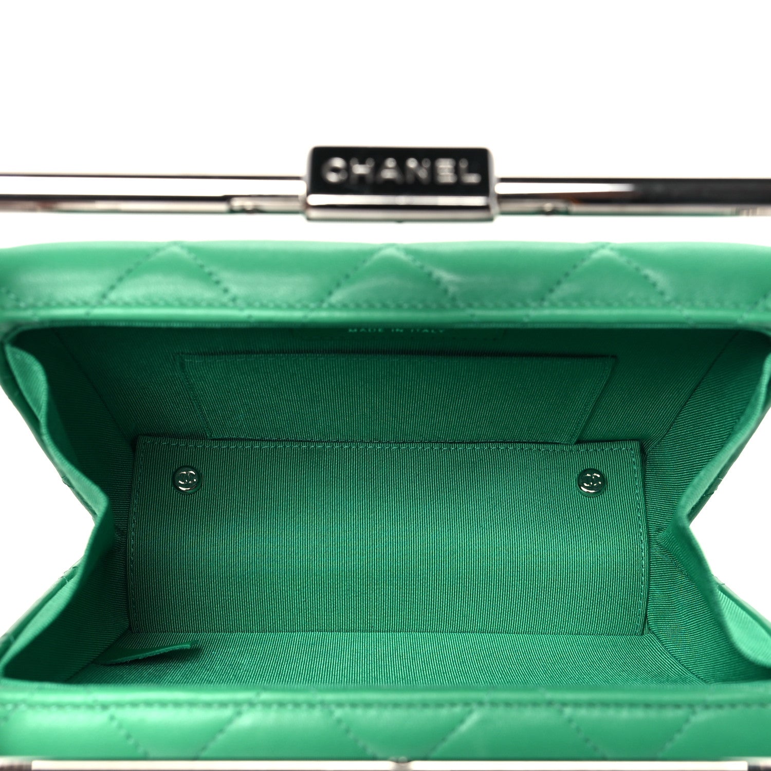 Chanel Quilted Lambskin Metal Bar Clutch Bag Green 4 of 9