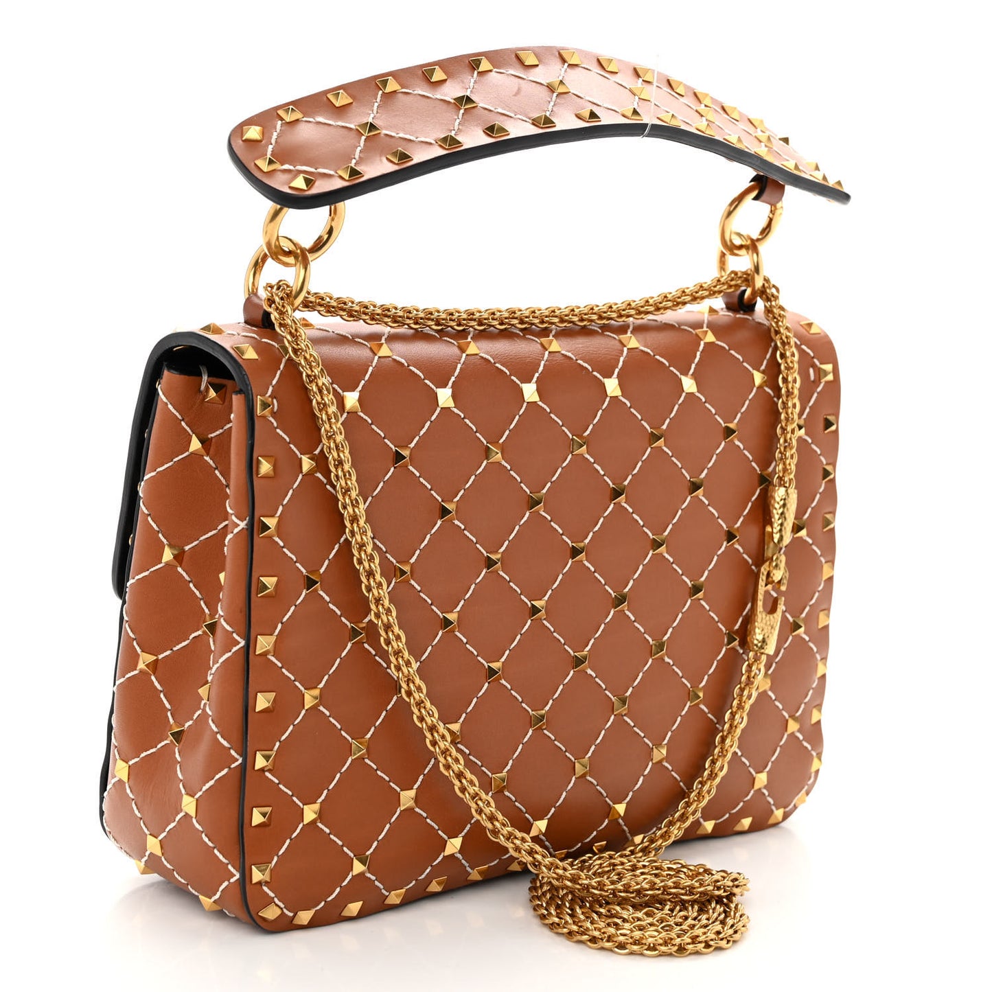 Nappa Medium Rockstud Spike Shoulder Bag Light Cuir