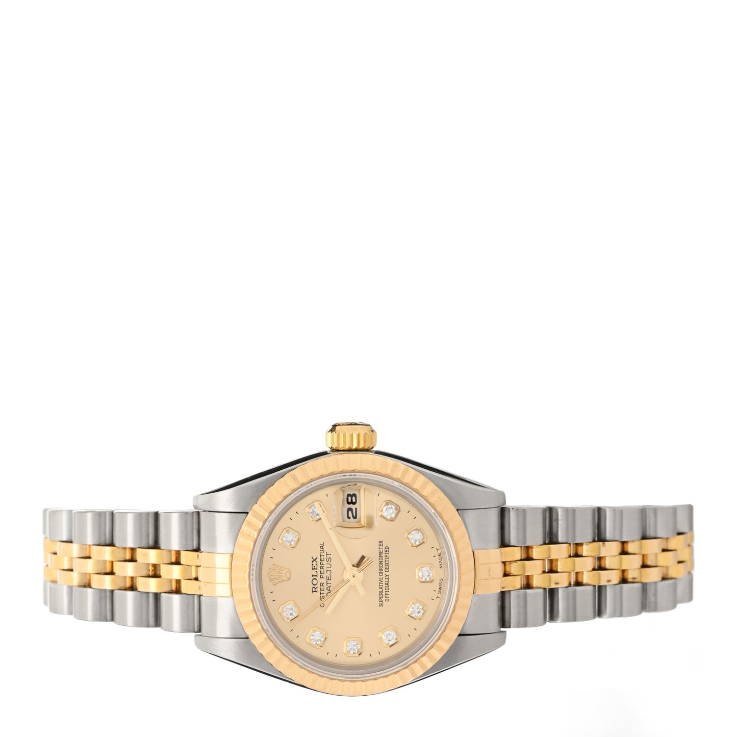 Stainless Steel 18K Yellow Gold Diamond 26mm Oyster Perpetual Datejust Watch Champagne 69173