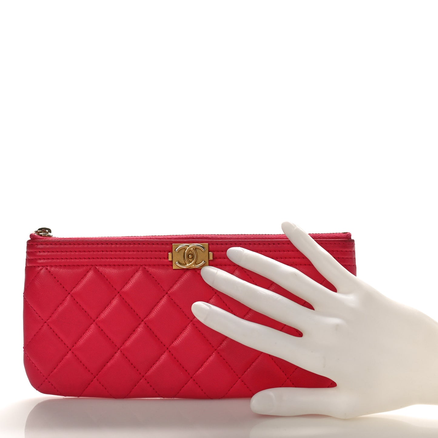 Lambskin Quilted Small Boy Zipped Pouch Red